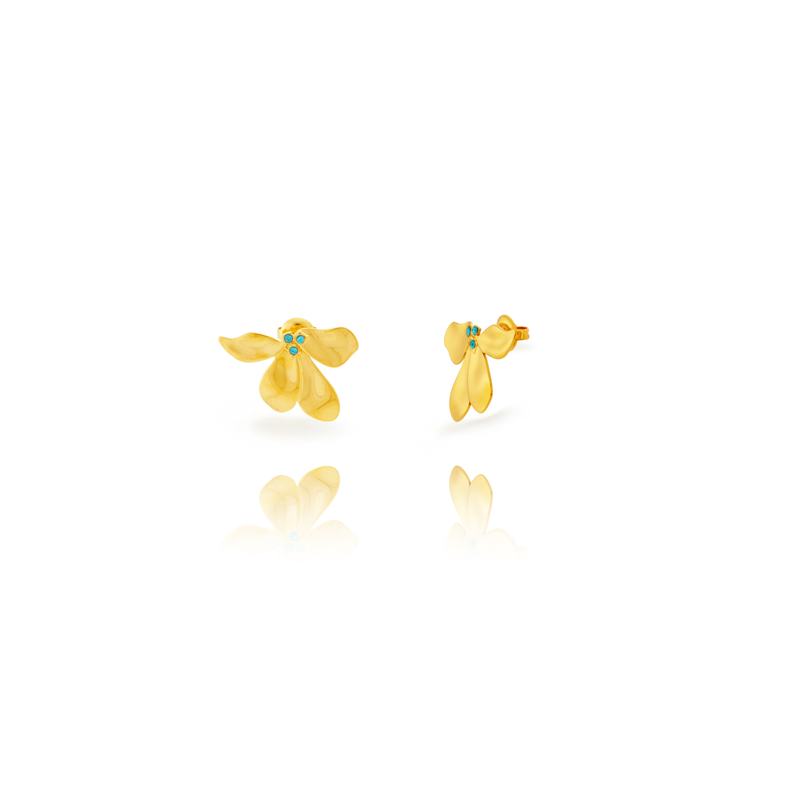 Boucles D'Oreilles Acier Zircone Boucles d'oreilles en acier et zircone - Fleur - Zircone bleue - 16 mm - Or et acier
