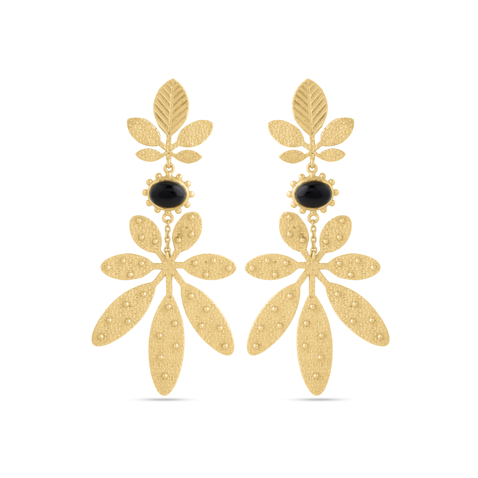 Bronze Stone Earrings Earrings Leaves Bronze - Mineral 73*34mm - Gold Plated