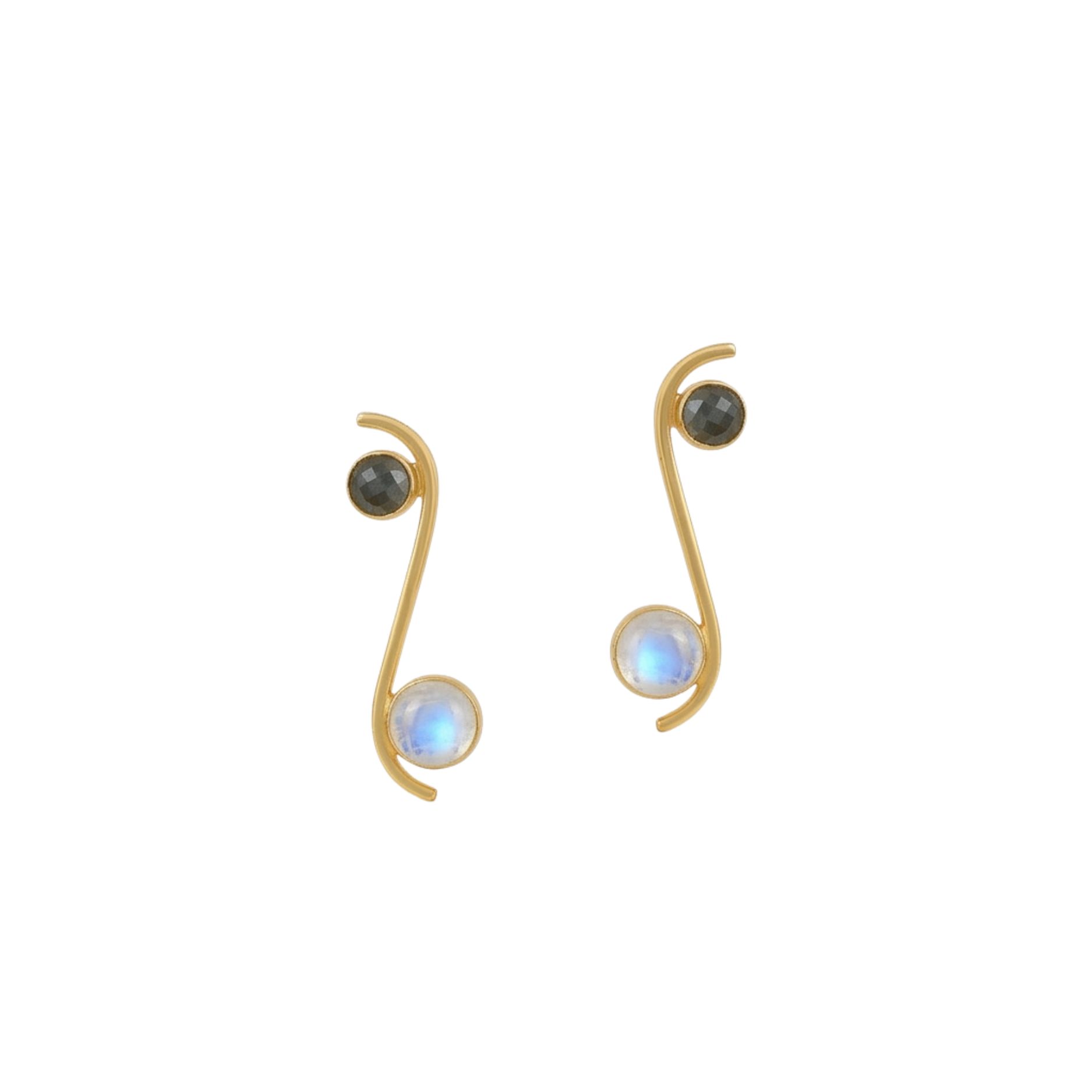 Pendiente Bronce Mineral Pendientes Mineral Trepador- 41*11mm - Labradorita y Piedraluna - Bañado Oro