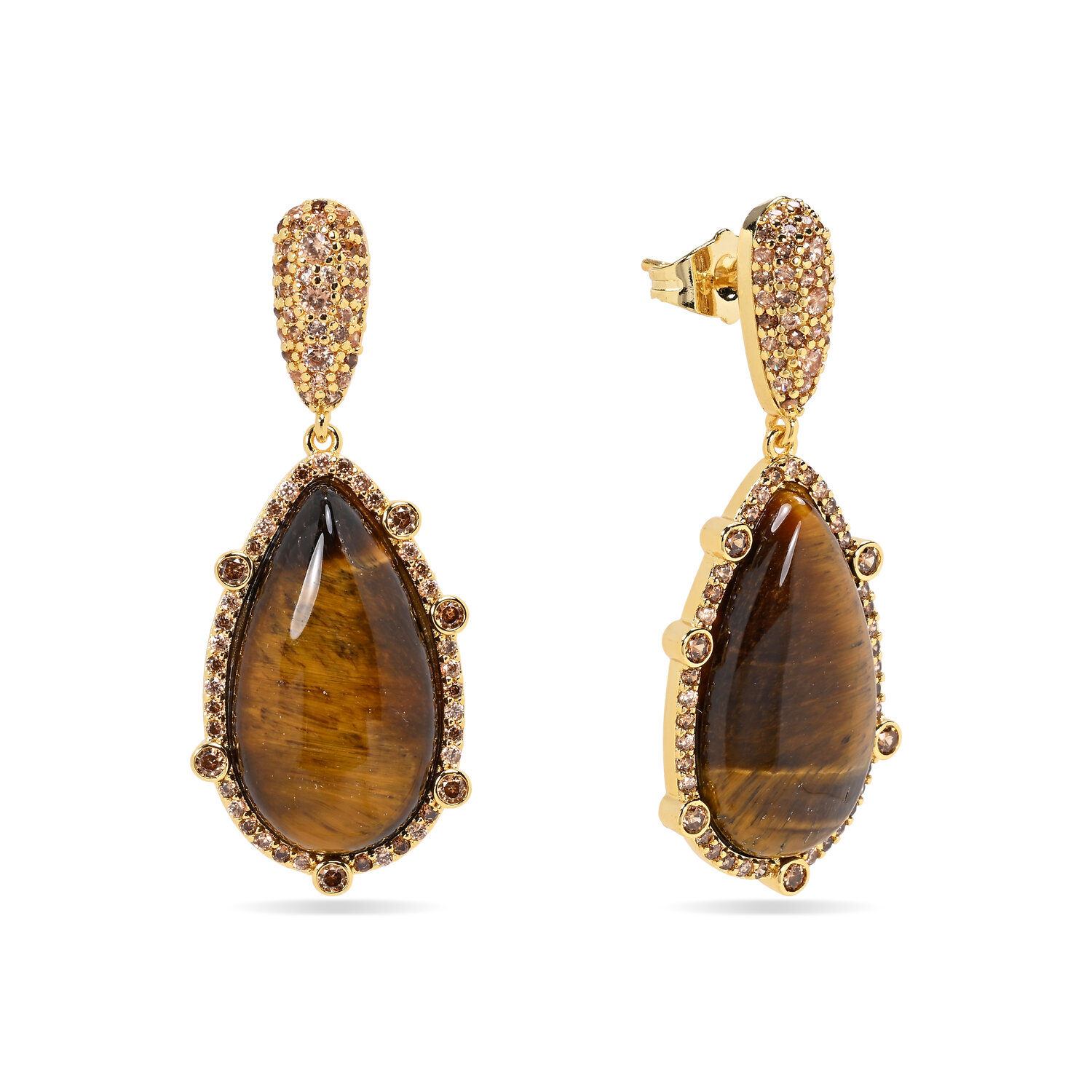 Pendiente Bronce Mineral Pendientes Lágrima Mineral - Circonita - 44 mm - Bañado Oro