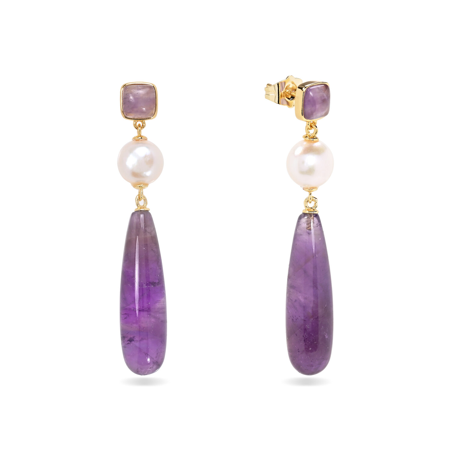 Pendiente Bronce Mineral Pendientes Lágrima Mineral - Perla - 55 mm - Bañado Oro