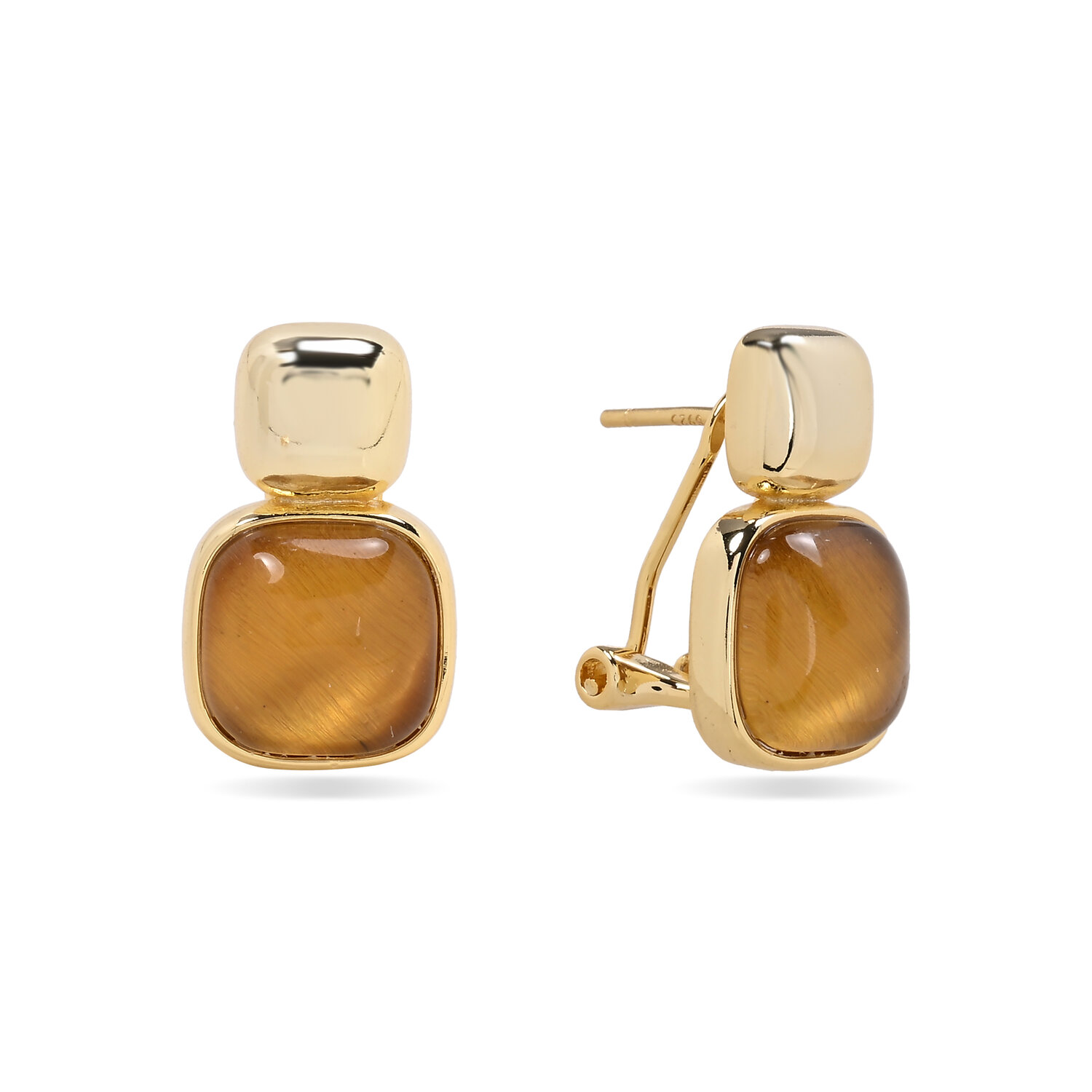 Pendiente Bronce Mineral Pendientes Mineral Ojo de Tigre - 19 mm - Bañado Oro