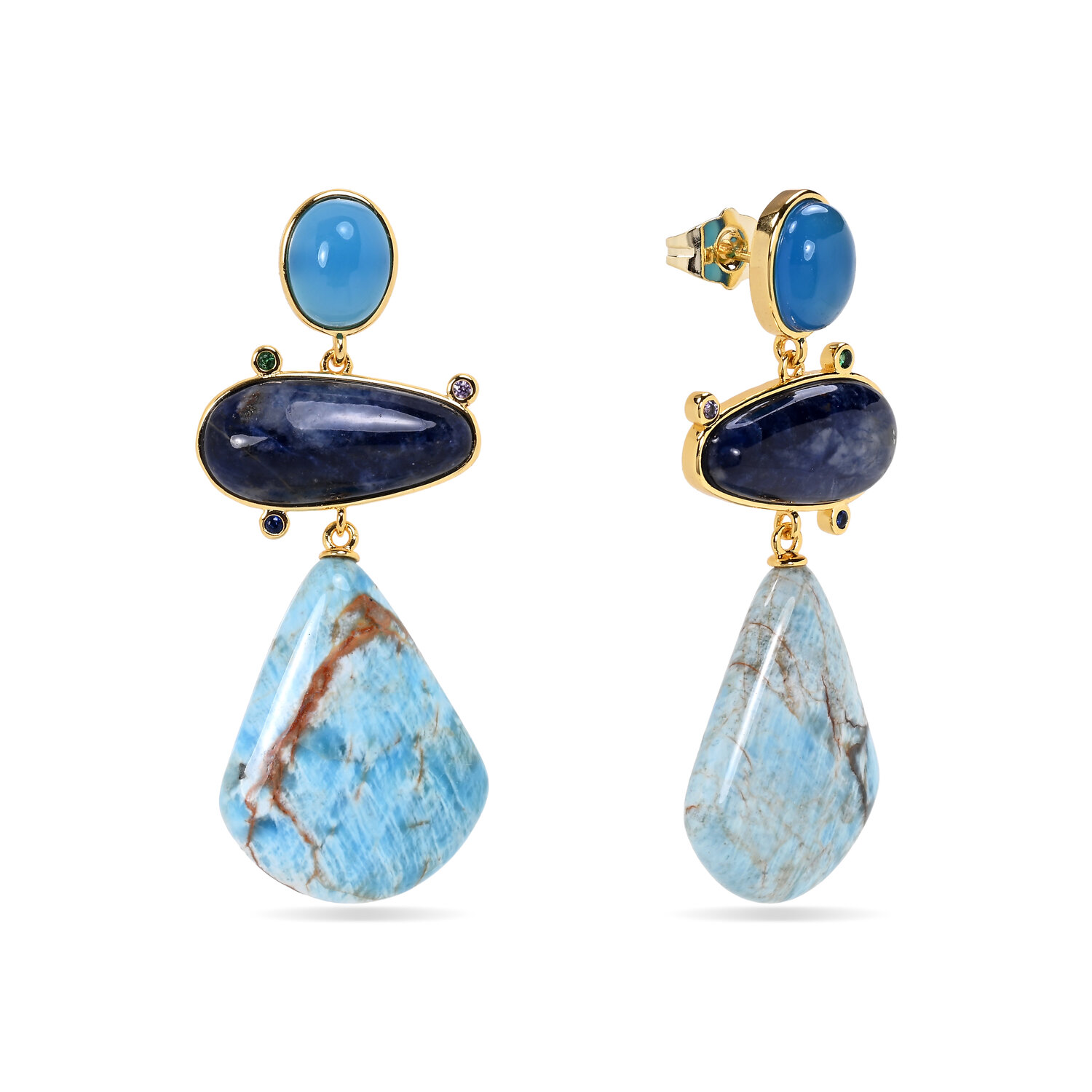 Pendiente Bronce Mineral Pendientes Mineral Apatita azul - 53 mm - Bañado Oro