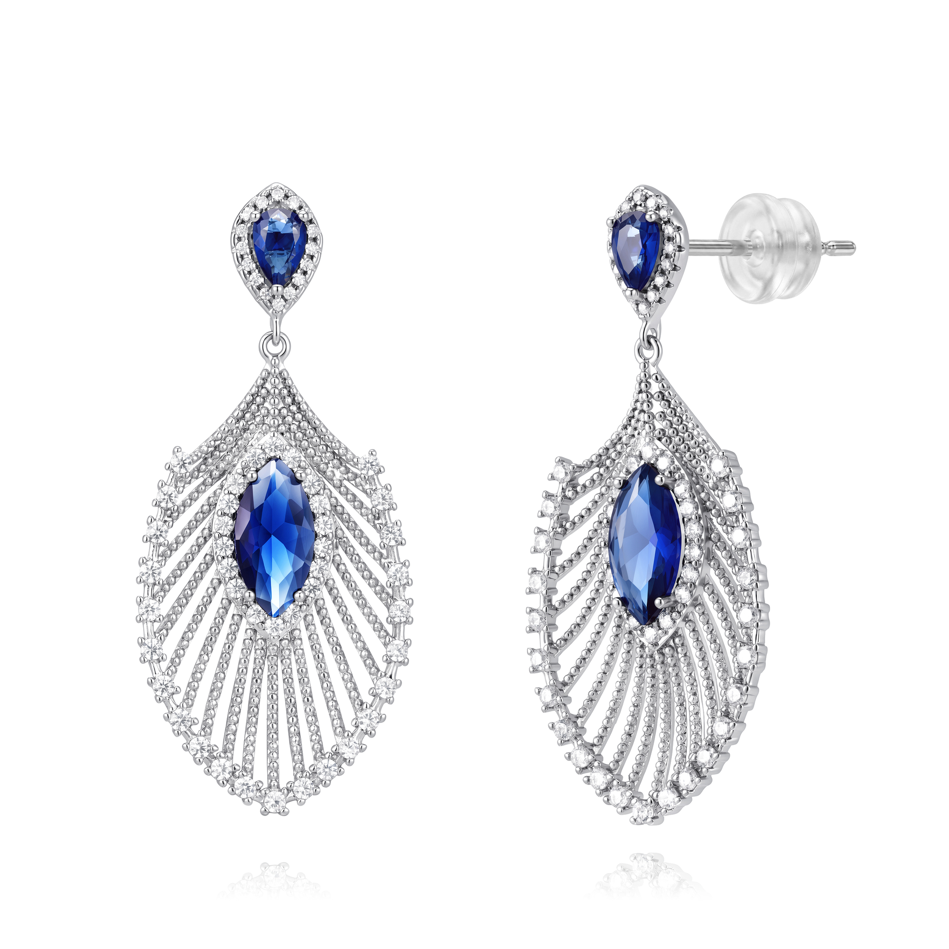 Pendiente Bronce Circonita Pendientes - Circonita Marqués - Hoja - 46 mm - Bañado Oro y Plata Rodiada