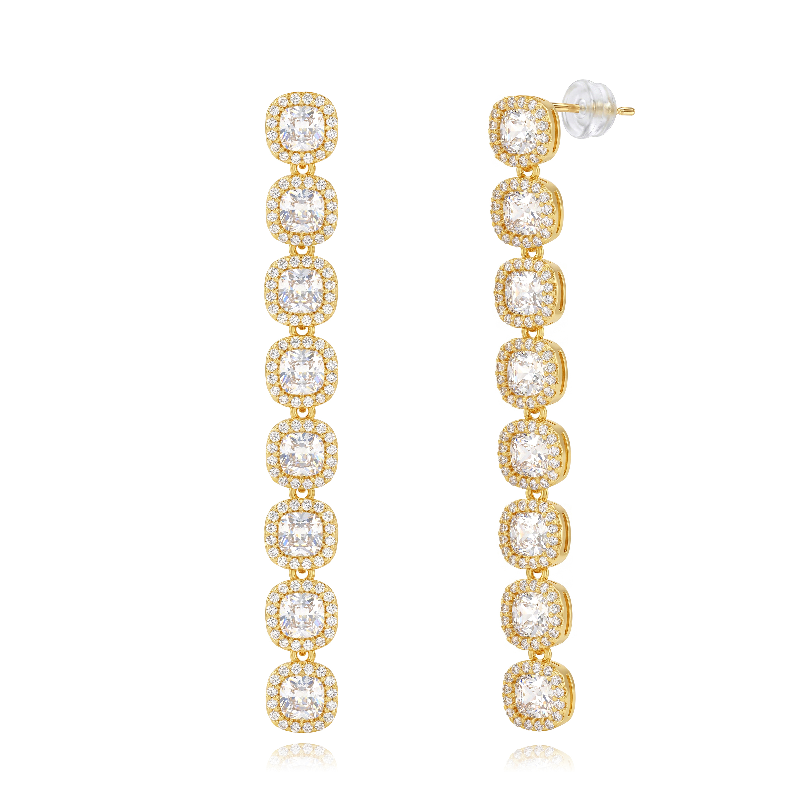 Pendiente Bronce Circonita Pendientes - Circonita - Cuadrado Redondeado - 56 mm - Bañado Oro y Plata Rodiada