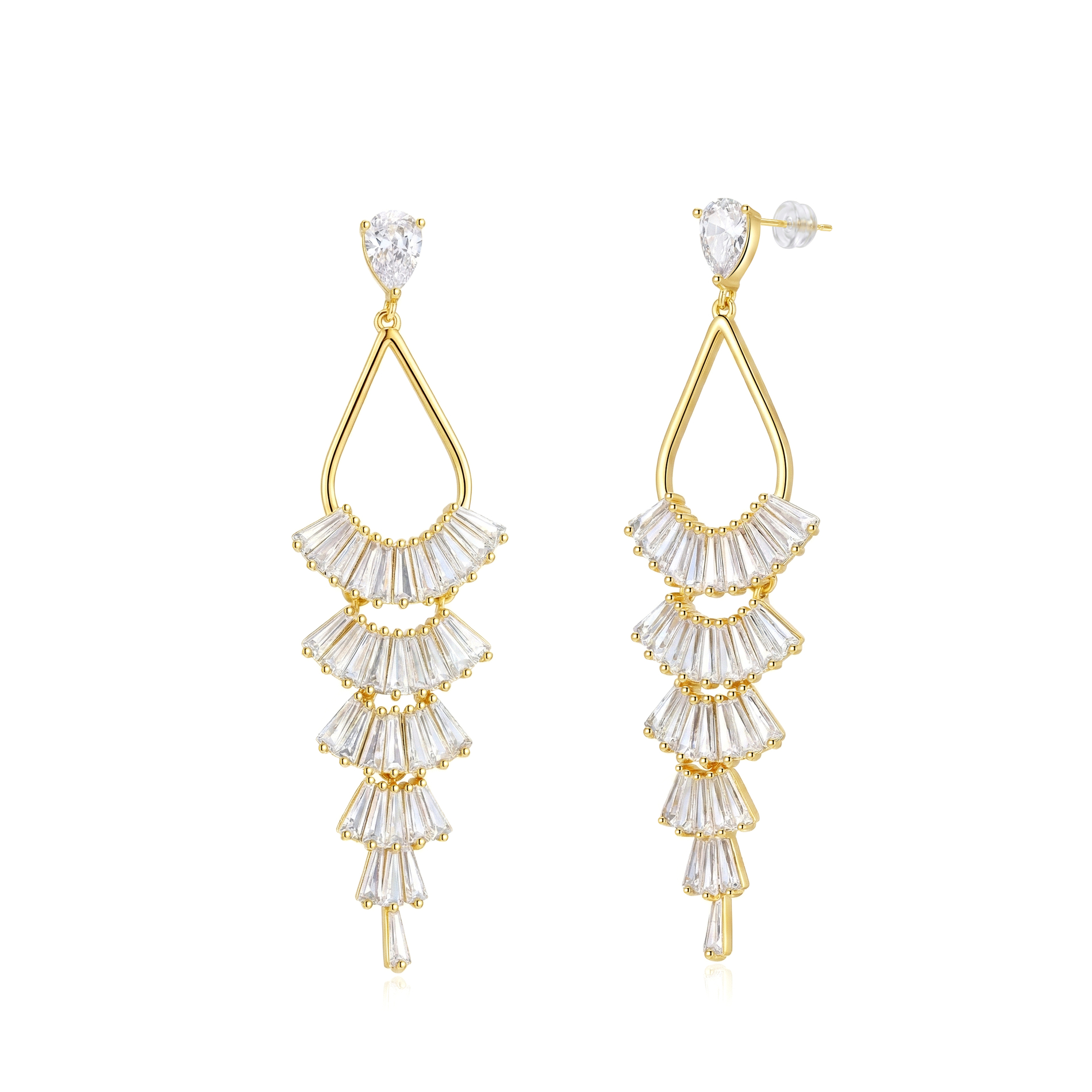 Pendiente Bronce Circonita Pendientes - Circonita - Largo - 64 mm - Bañado Oro y Plata Rodiada