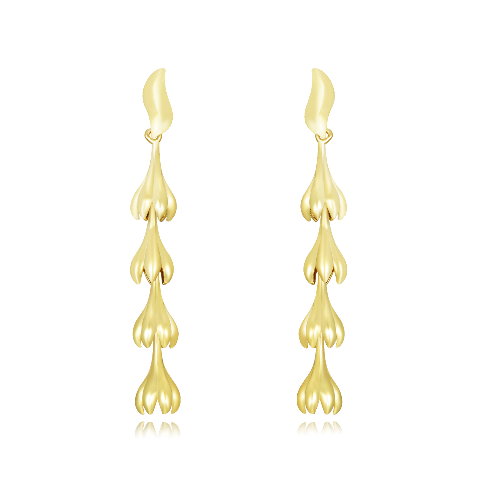 Pendiente Plata Lisa Pendientes Capullos Flor 48 mm - Bañado Oro y Plata Rodiada