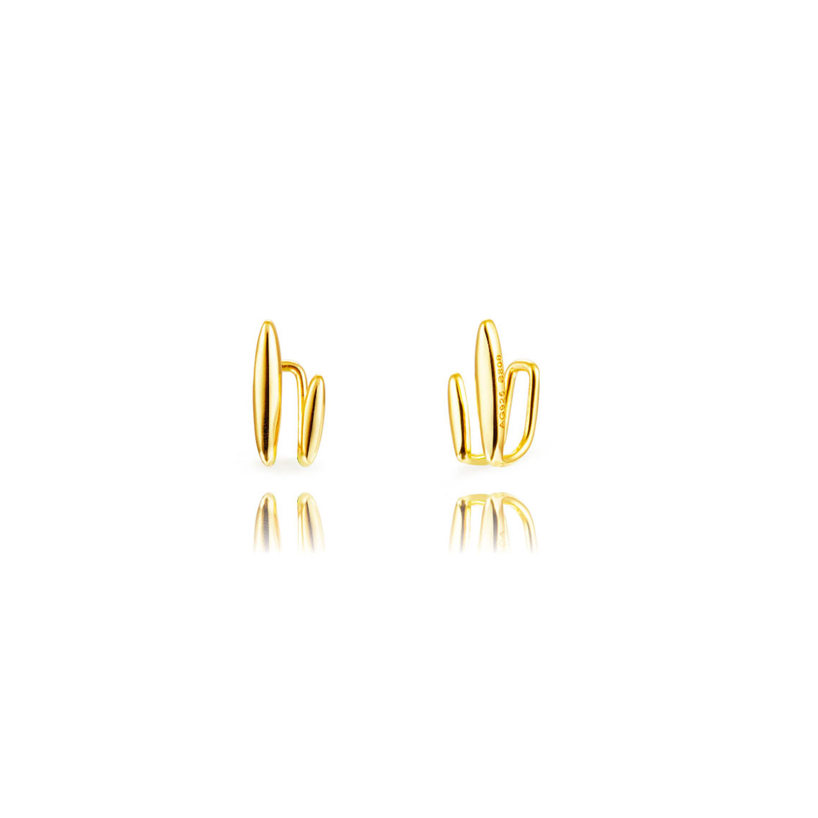 Pendiente Plata Lisa Pendiente Earcuff Doble - 11*5mm - Bañado Oro y Plata Rodiada