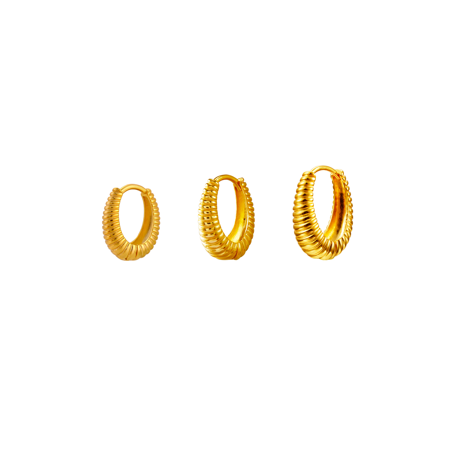 Silver Earrings Oval Hoop Earrings Stripes - 21 mm, 16 mm , 13 mm - Gold Plated Silver and Rhodium Silver