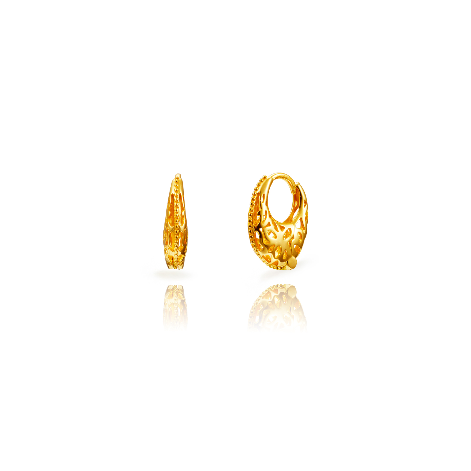 Silver Earrings Openwork Hoop Earrings - 14*13 mm - Gold Plated and Rhodium Silver