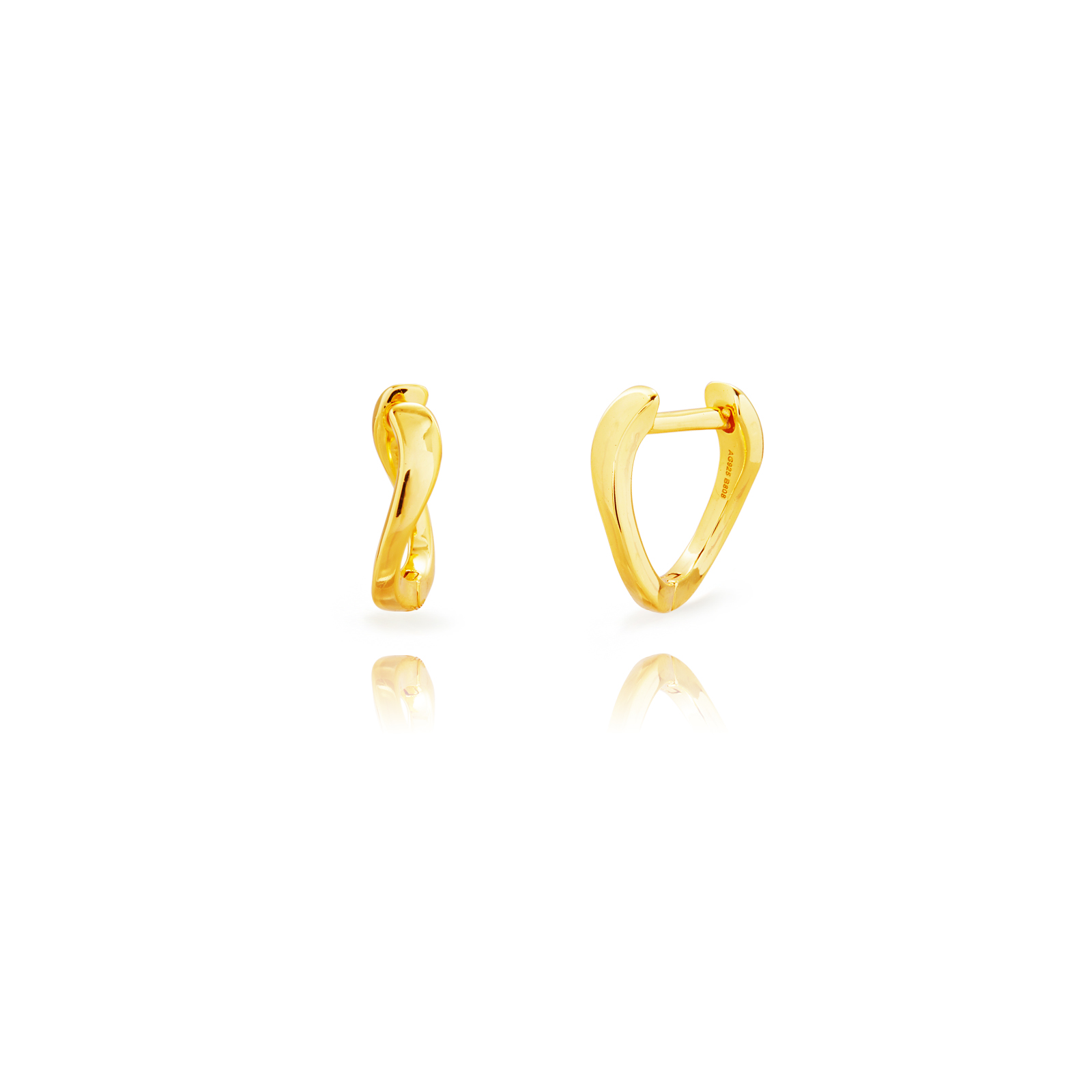 Silver Earrings Wave Hoop Earrings - 11 mm - Gold Plated Silver and Rhodium Silver