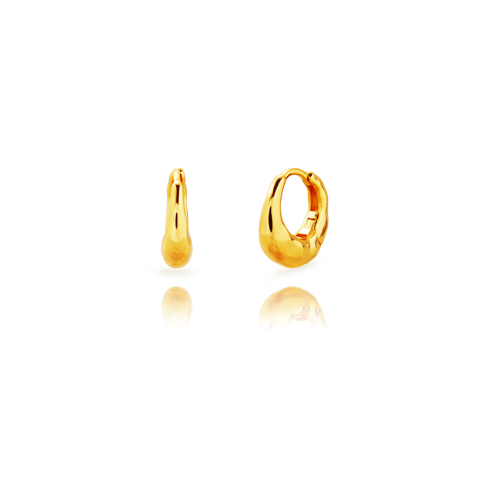 Silver Earrings Hoop Earrings - Hammered - 14.5 mm - Gold Plated and Rhodium Plated Silver