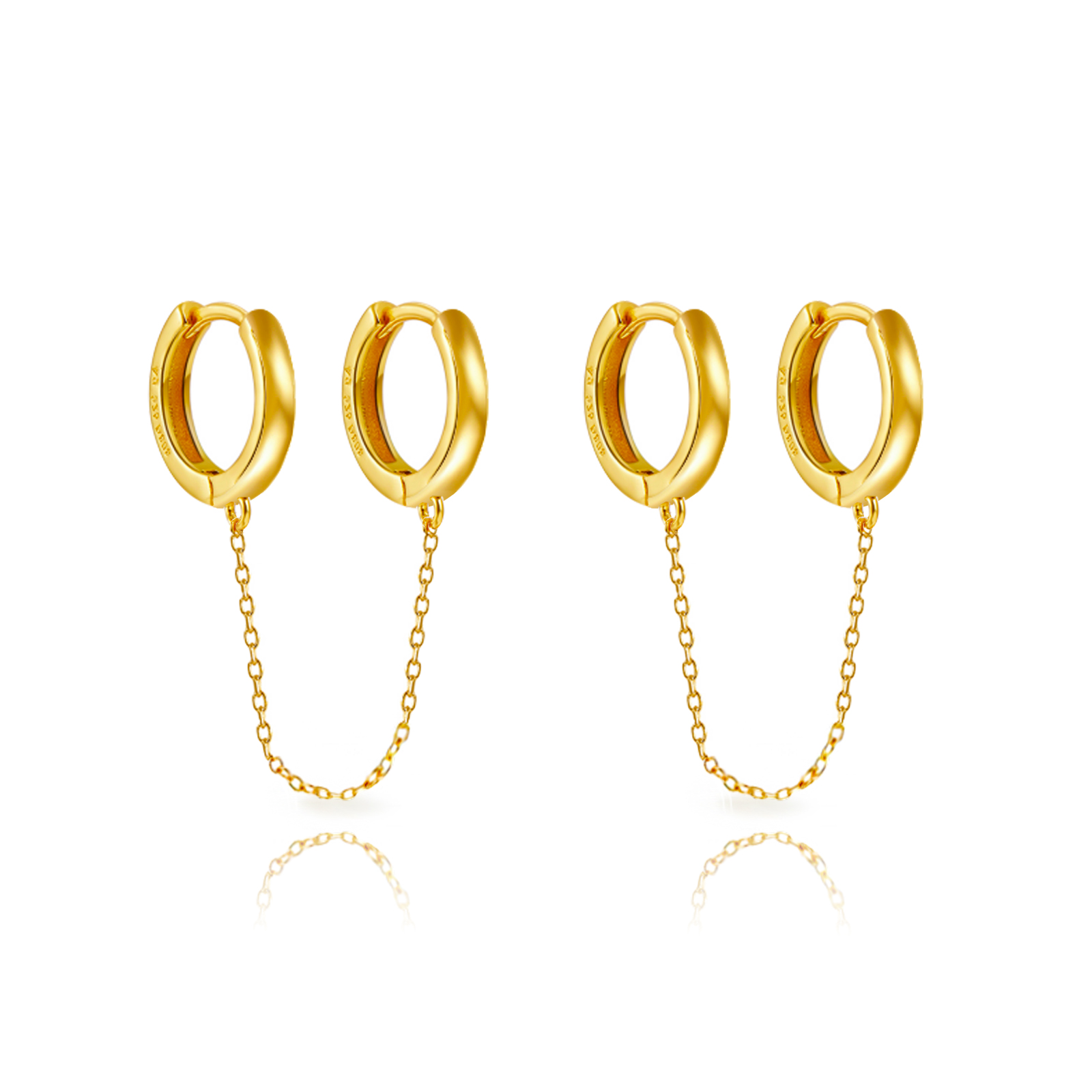 Pendiente Plata Lisa Pendientes Cadena Dos Aros - 11 mm - Bañado oro