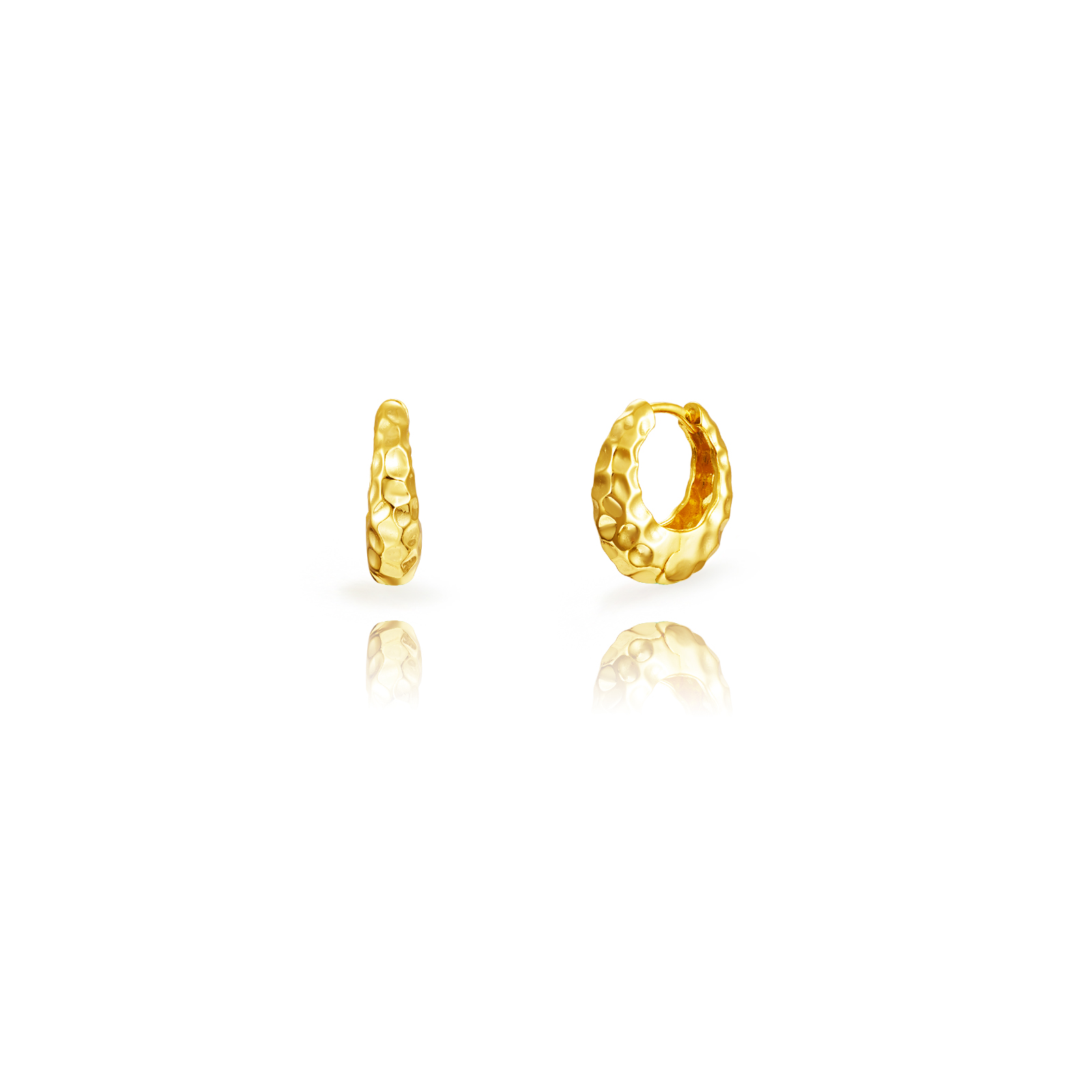 Pendiente Plata Lisa Pendientes Aro - Martillado - 17 mm - Bañado oro y Plata Rodiada
