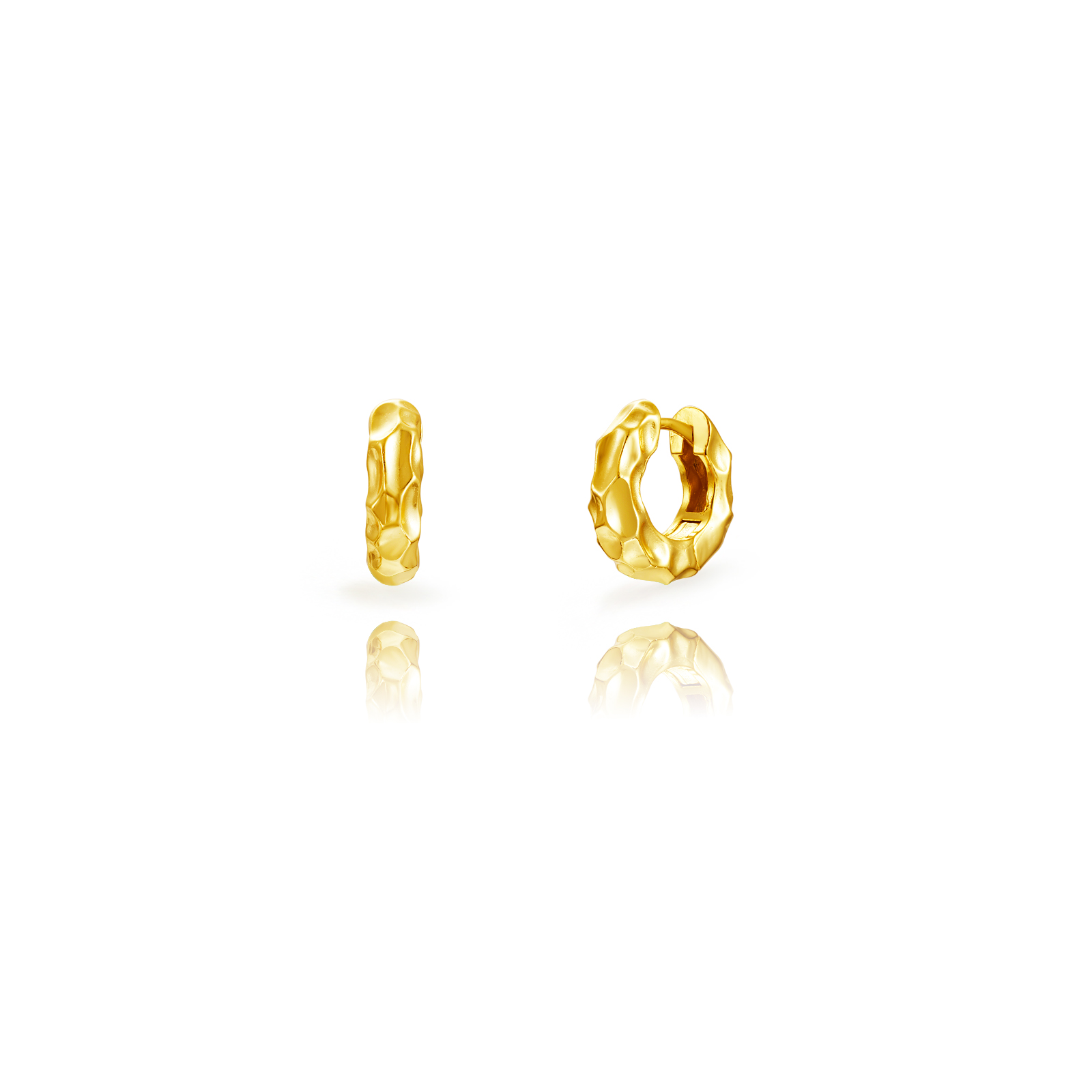 Pendiente Plata Lisa Pendientes Aro - Martillado - 17 mm - Bañado oro y Plata Rodiada