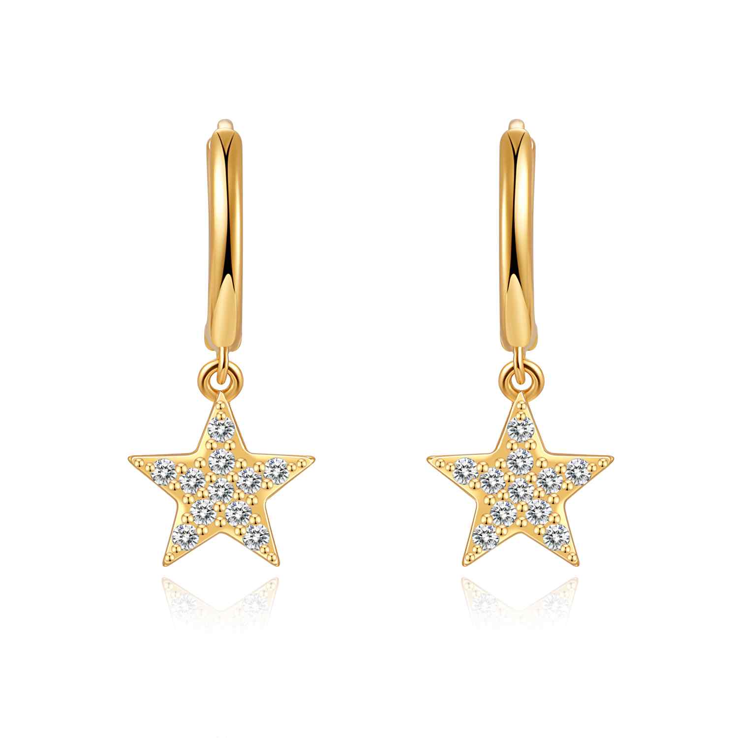 Pendiente Plata Circonita Pendiente Aro 11mm - Star 9mm - Bañado Oro y Plata Rodiada