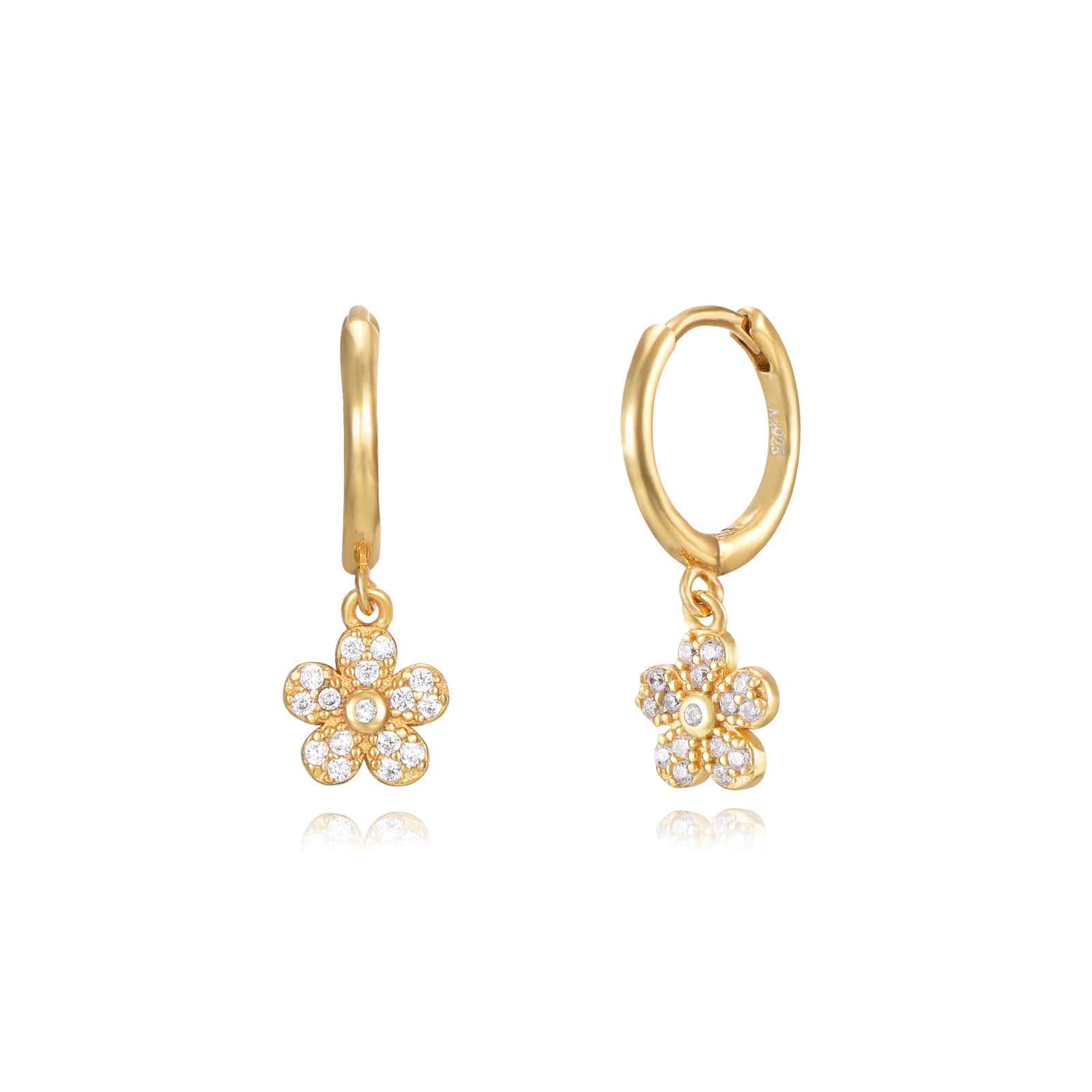 Pendiente Plata Circonita Pendientes Aro - Flor 6mm - Bañado Oro y Plata Rodiada