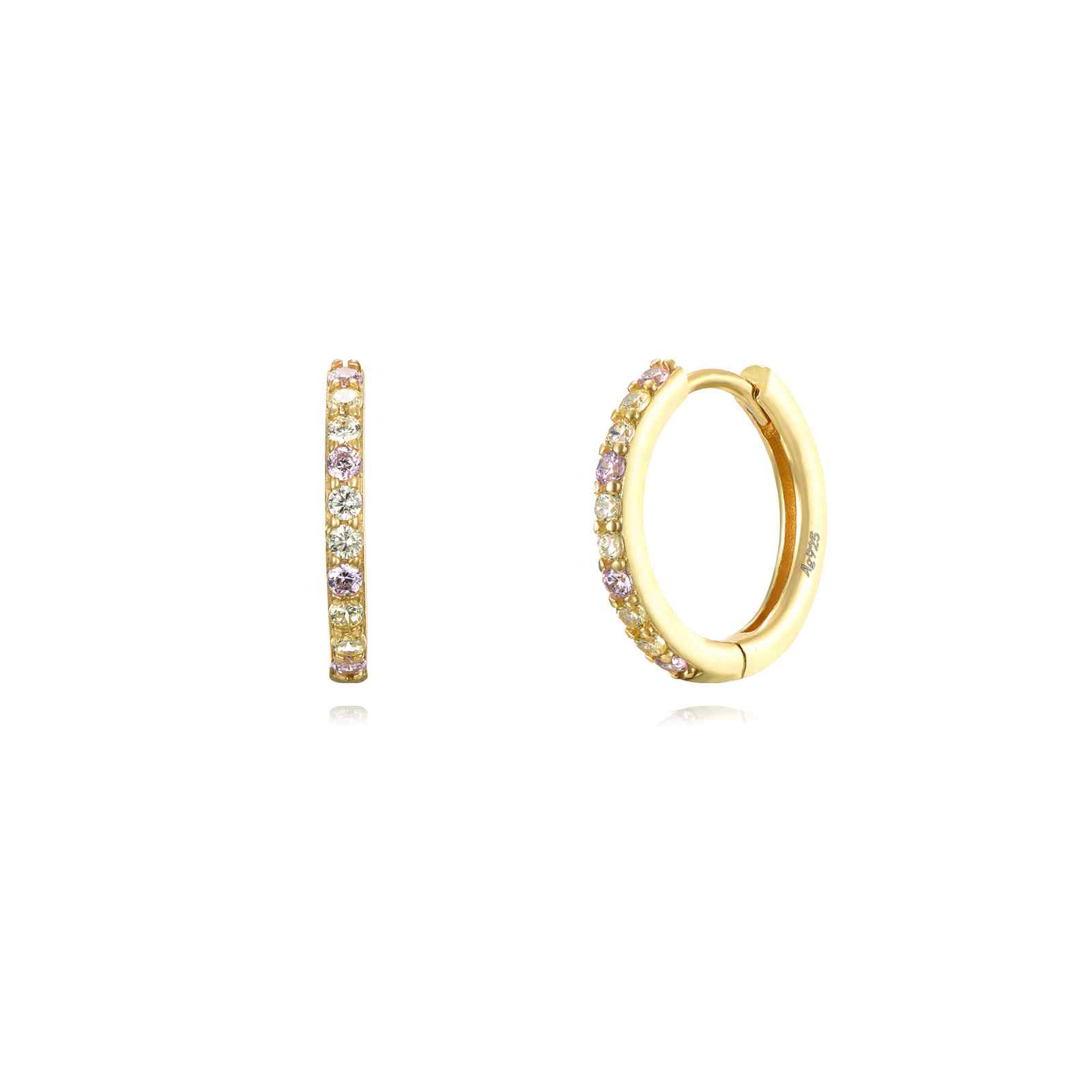 Silver Zircon Earrings Zirconia Hoop Earrings - 16mm - Gold Plated - White Zirconia