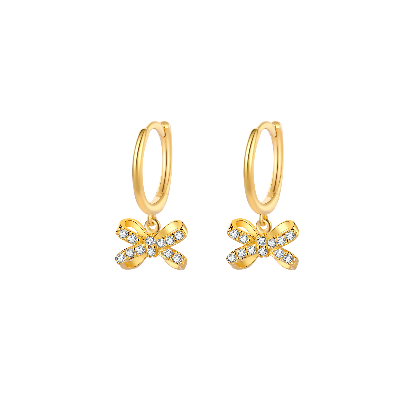 Pendiente Plata Circonita Pendientes Circonita Pajarita 8*4,5mm Bañado Oro y Plata Rodiada