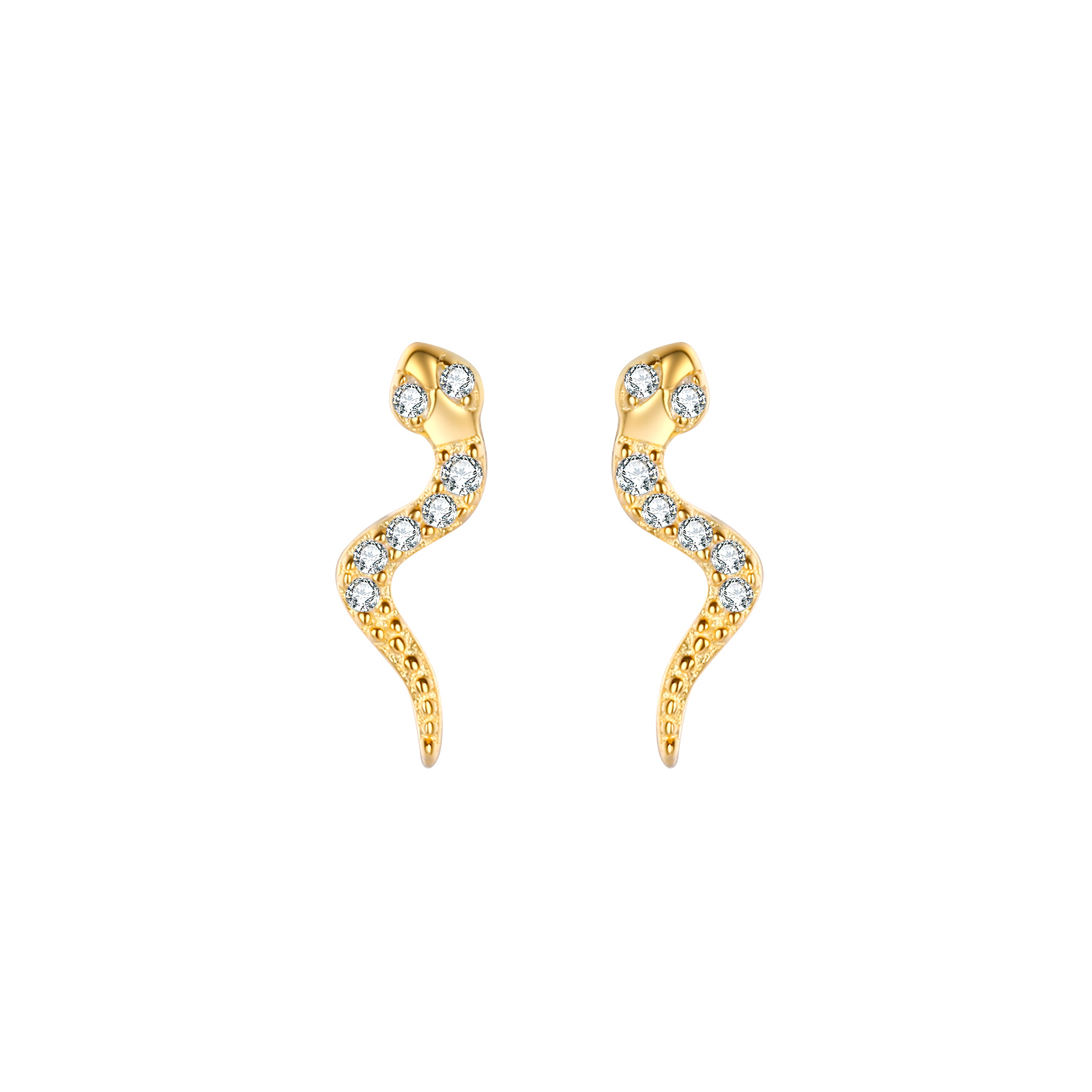 Silver Zircon Earrings Snake Earrings - Zirconia - 10mm - Silver Gold Plated and Rhodium Silver