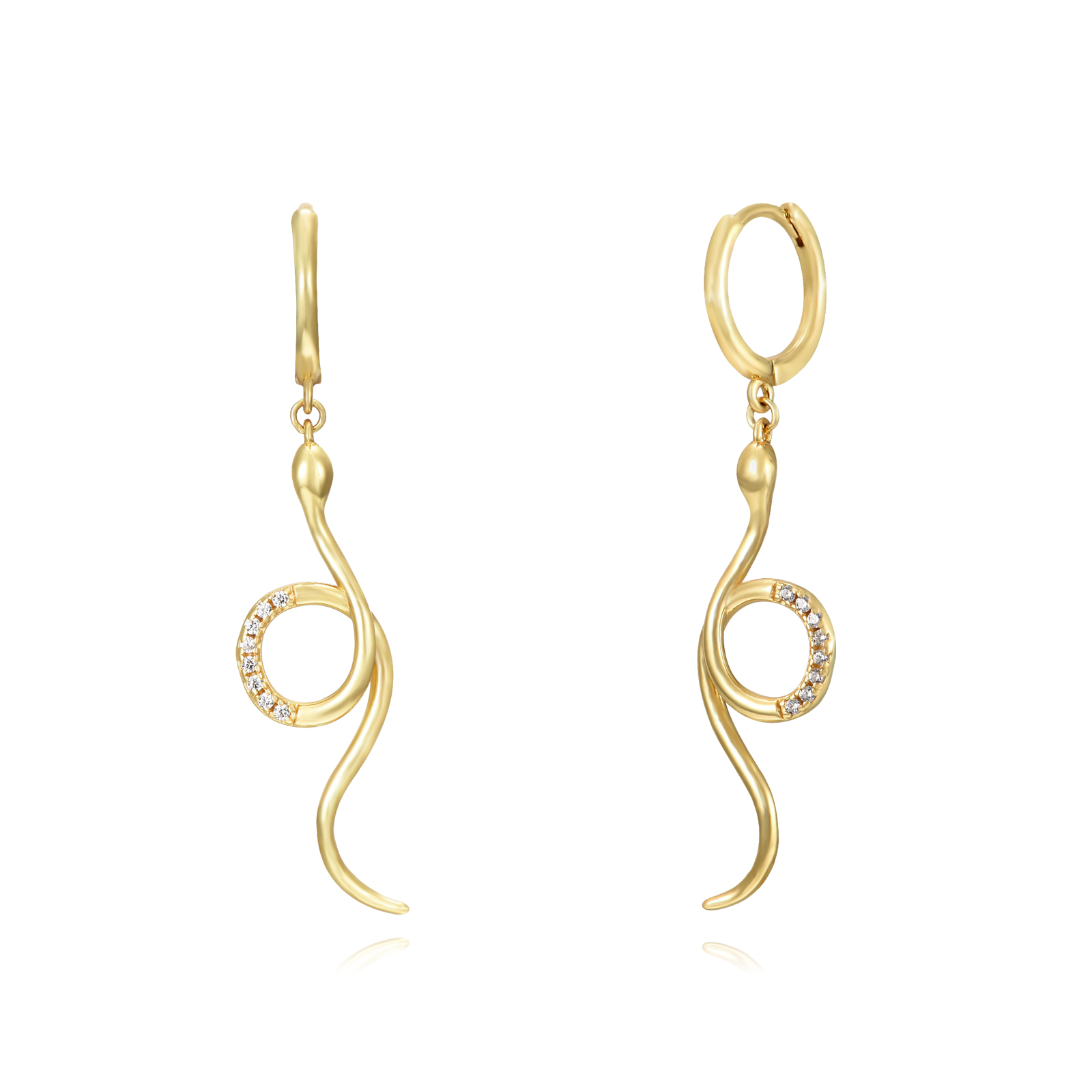 Silver Zircon Earrings Snake Hoop Earrings - Zirconia - 11 + 30 mm - Gold Plated and Rhodium Silver