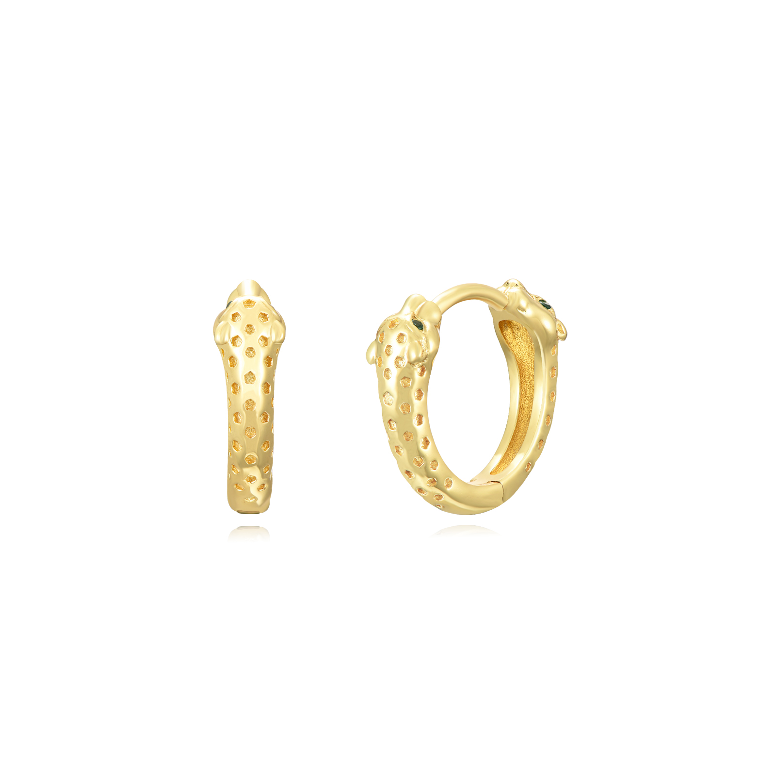 Silver Zircon Earrings Snake Hoop Earrings - Zirconia - 14mm - Gold Plated
