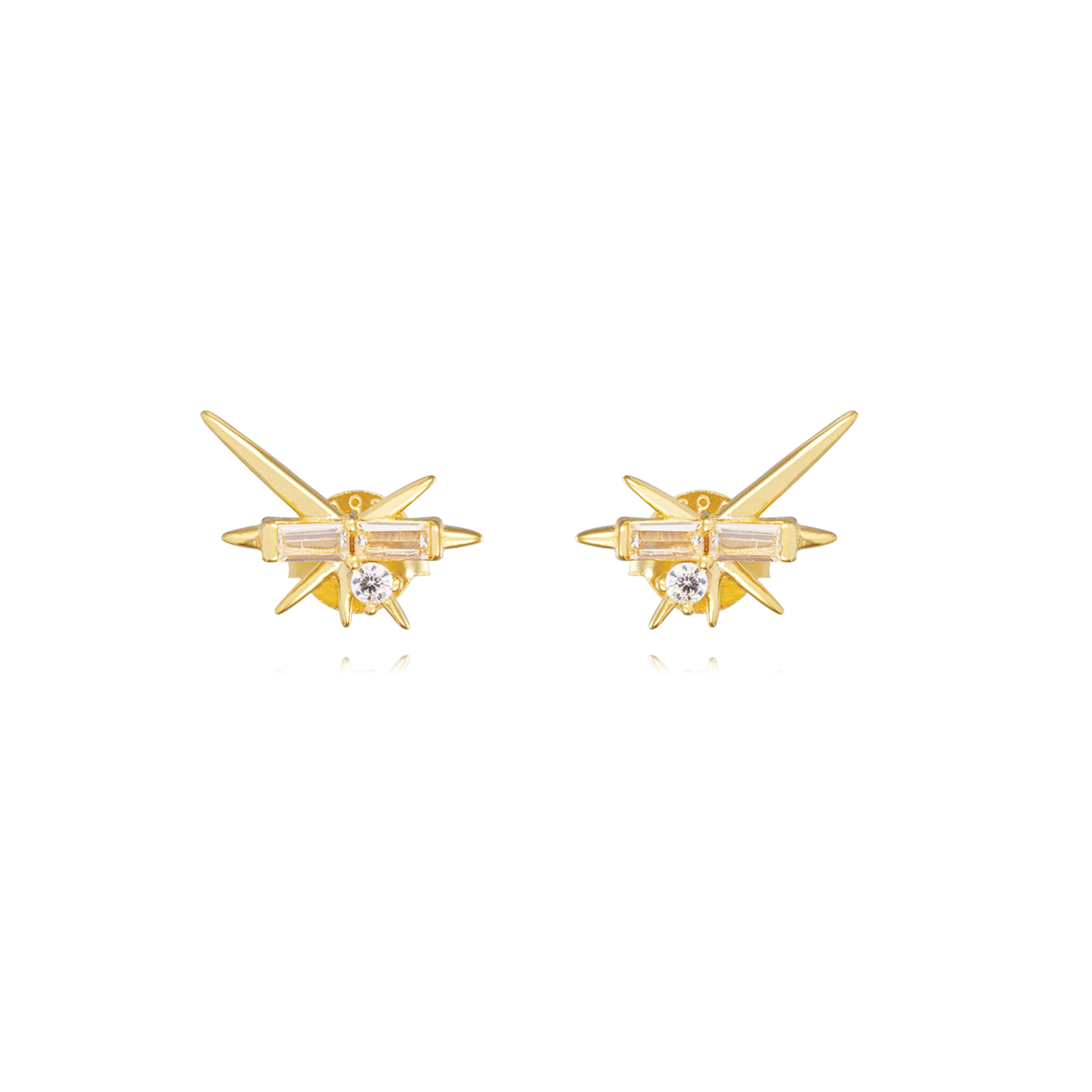 Pendiente Plata Circonita Pendientes  - 8 mm- Circonita Blanca - Bañado oro