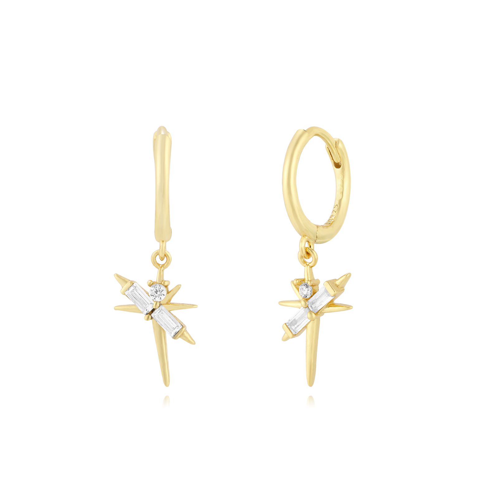 Pendiente Plata Circonita Pendientes Circonita Aro - Estrellado 12*10mm - Bañado Oro y Plata Rodiada