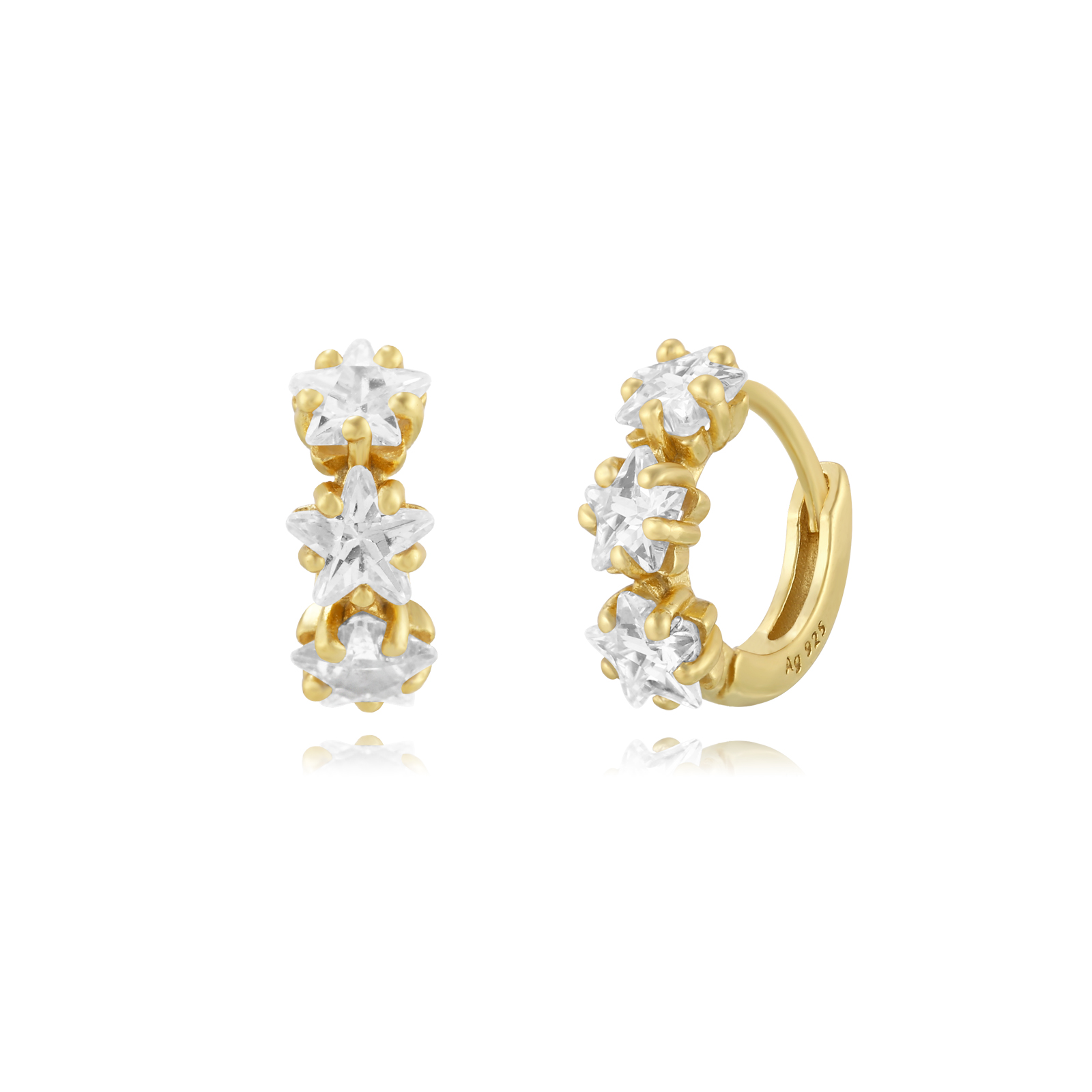 Pendiente Plata Circonita Pendientes Circonita Aro - 3 Estrellas 10 mm - Bañado Oro y Plata Rodiada