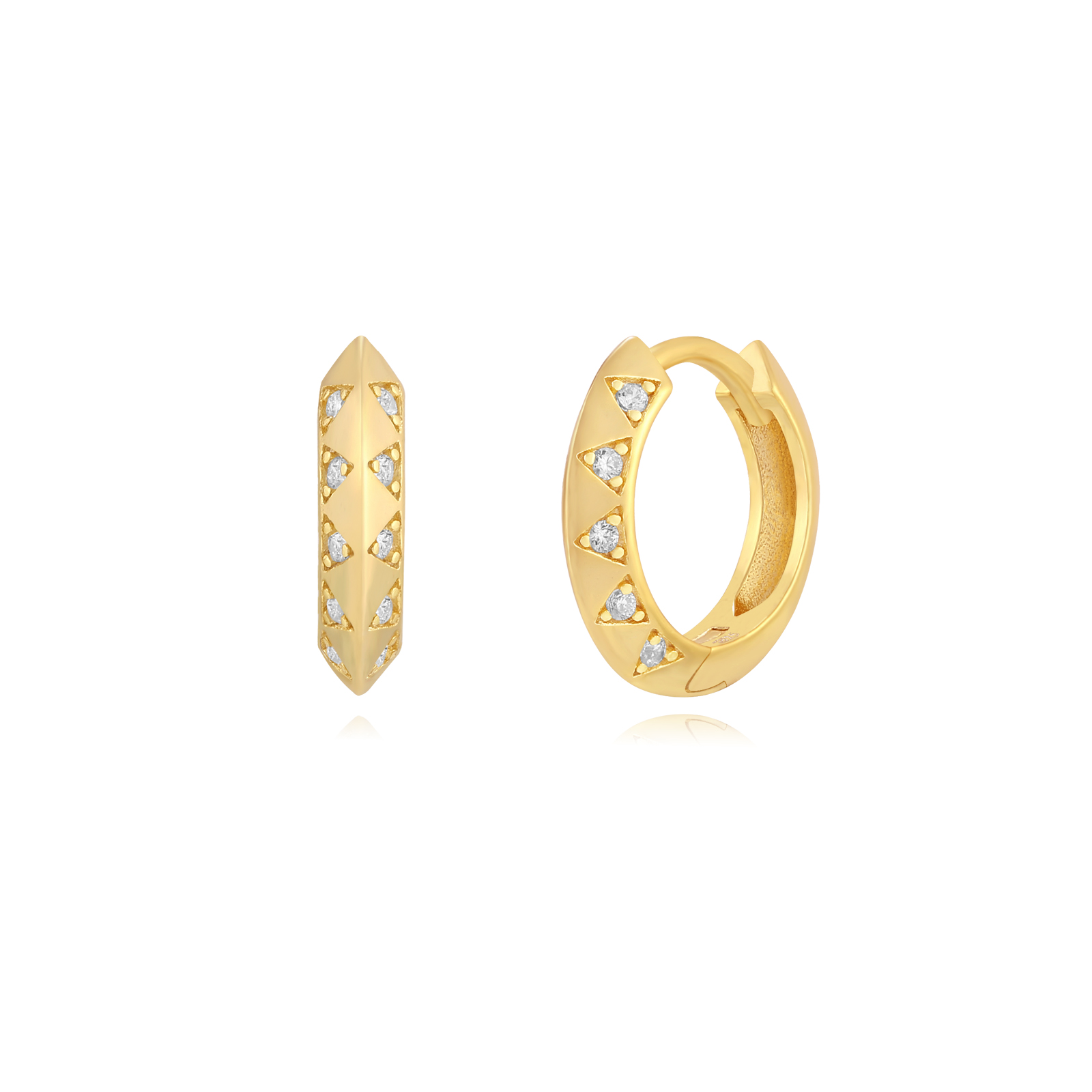 Silver Zircon Earrings Zirconia Earrings - Hoop 13 mm - Gold Plated and Rhodium Silver - White Zirconia