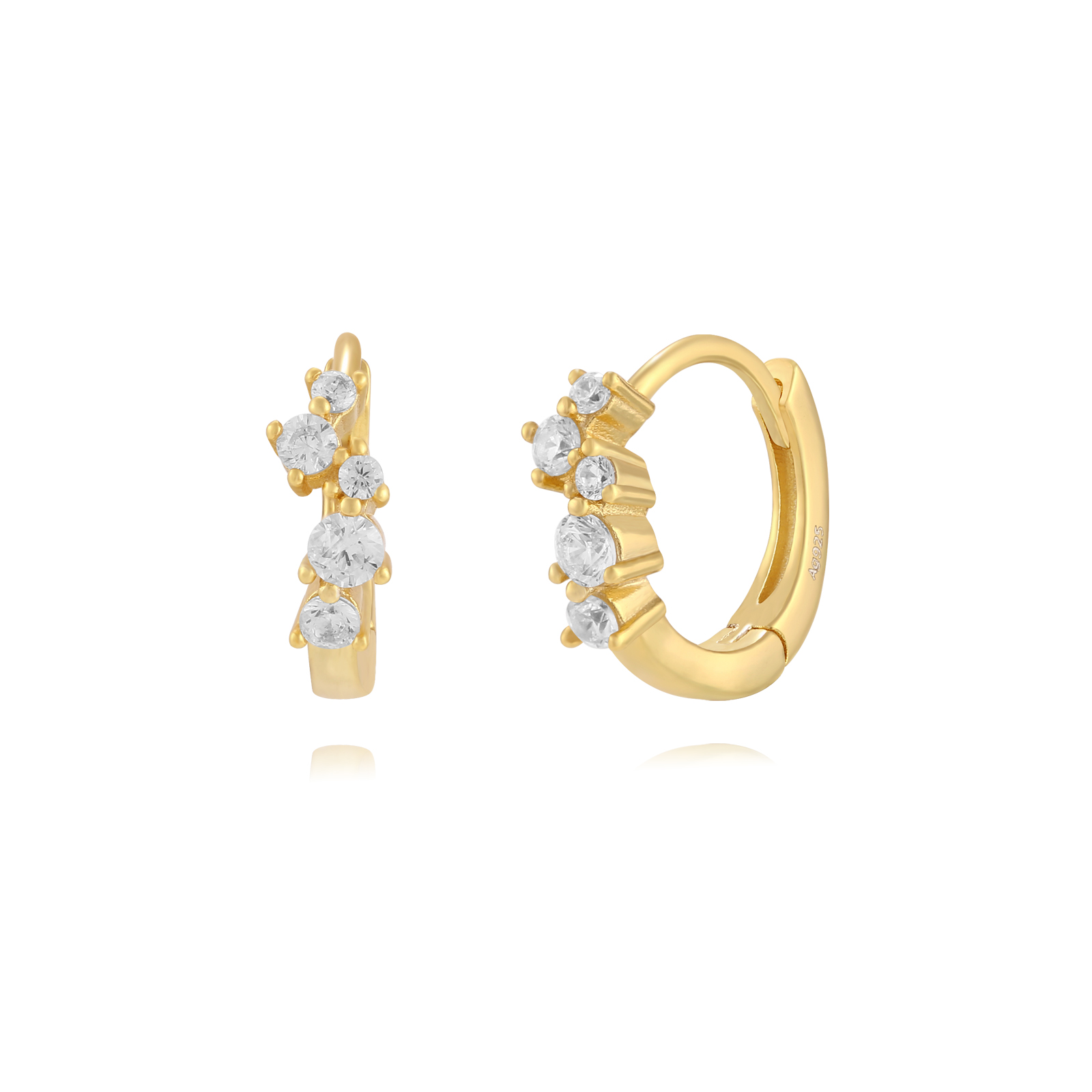 Silver Zircon Earrings Zirconia Earrings - Hoop 13 mm - Gold Plated and Rhodium Silver - White Zirconia