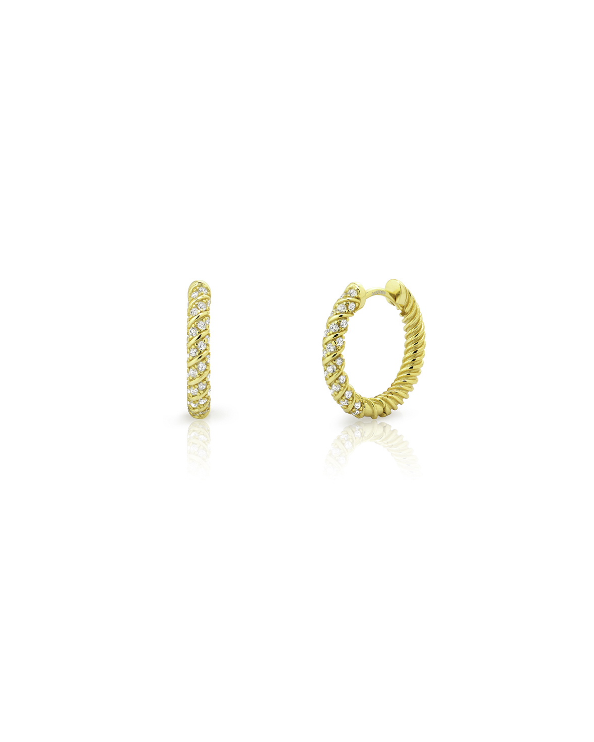 Silver Zircon Earrings Zirconia Earrings - Twisted Hoop 19 mm, 17 mm, 14 mm - Gold Plated and Rhodium Silver