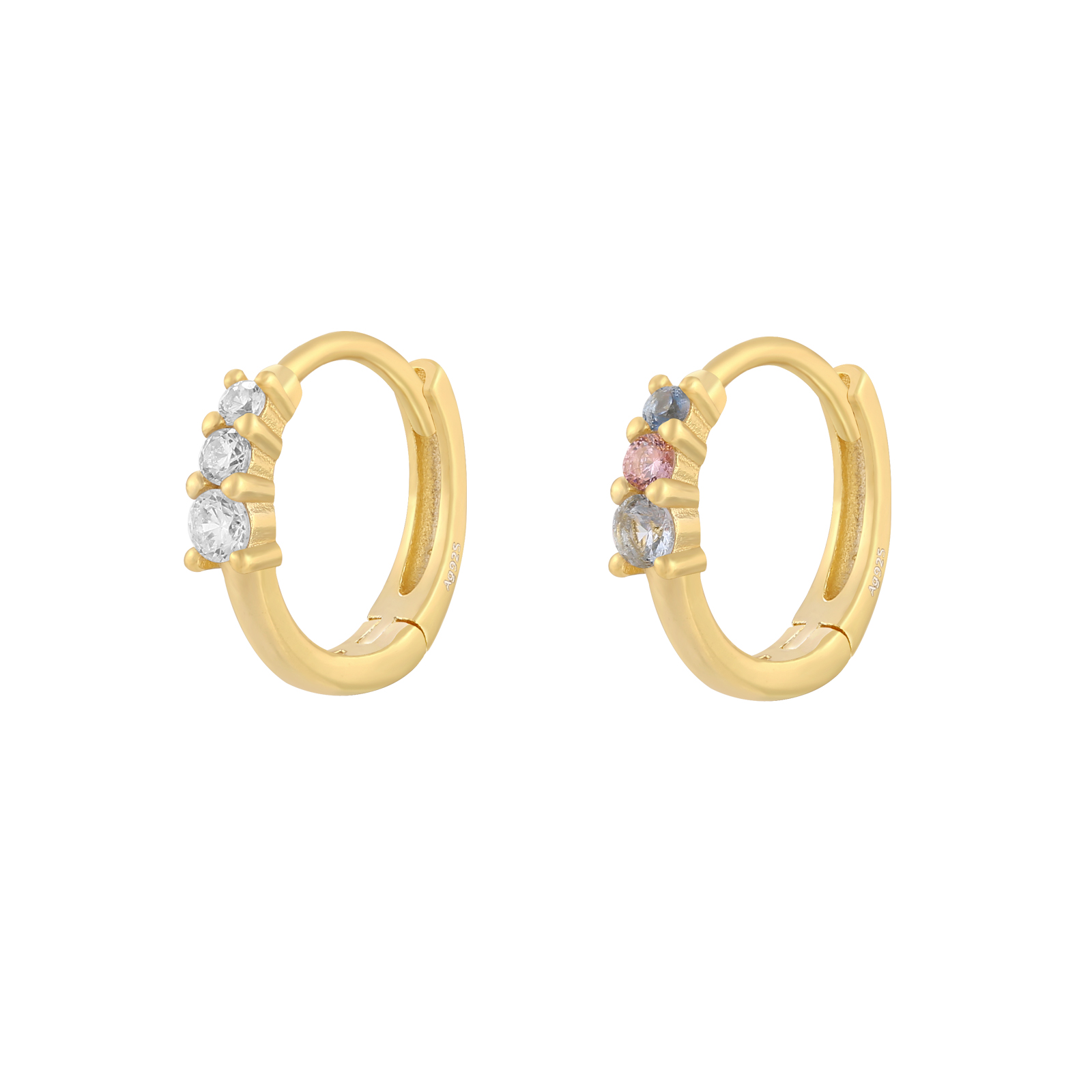 Ohrringe Silber Zirkonia Ohrringe Zirkonia - Reif 13&nbsp;mm - Vergoldet und Rhodiumsilber - Weiße Zirkonia