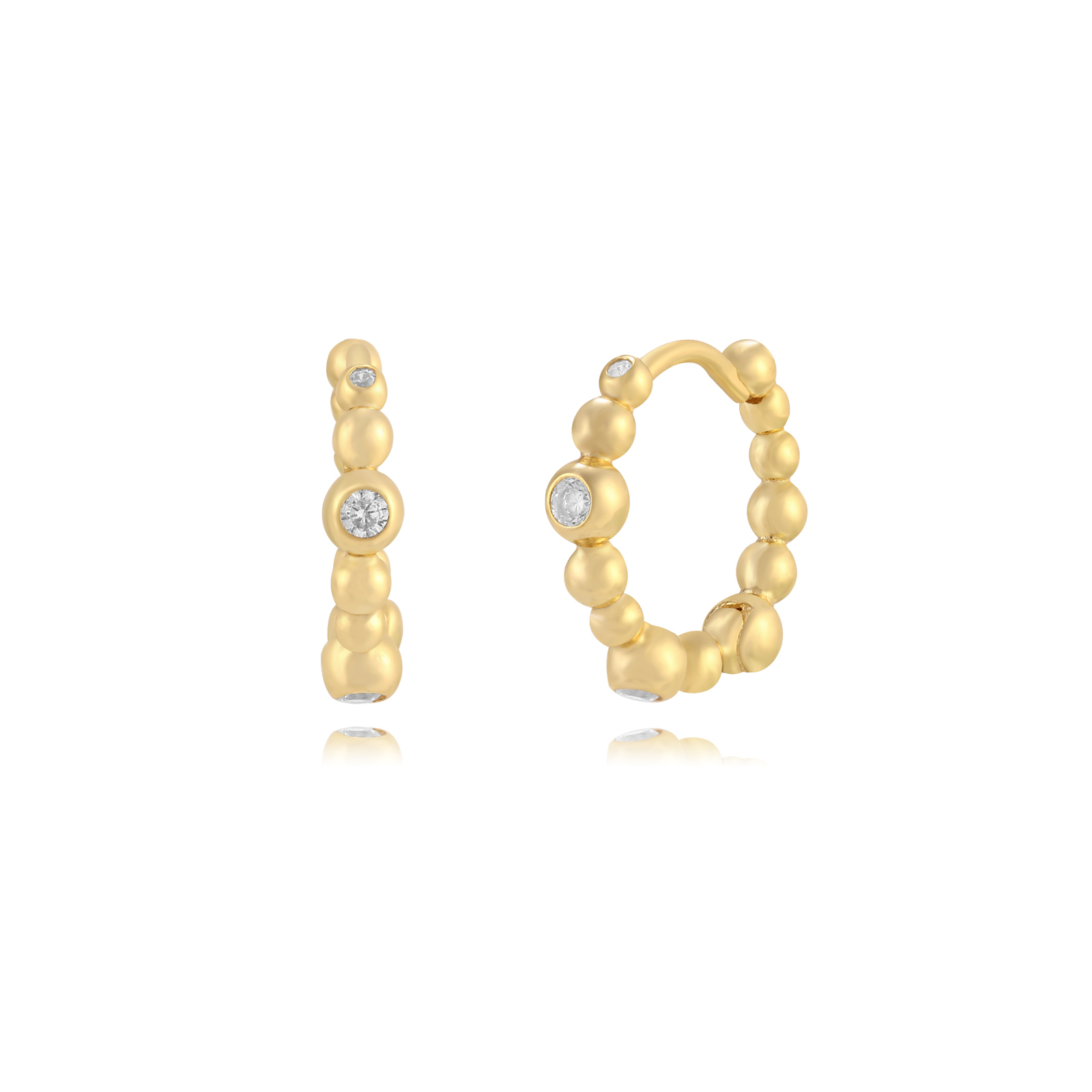 Silver Earrings Zircon Ball Earrings - 13mm  Hoop - Gold Plated and Rhodium Silver