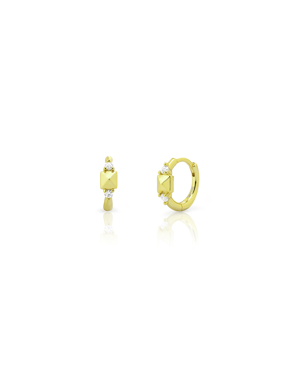 Silver Zircon Earrings Hoop Earrings - Pyramid 13,5mm - Gold Plated and Rhodium Plated