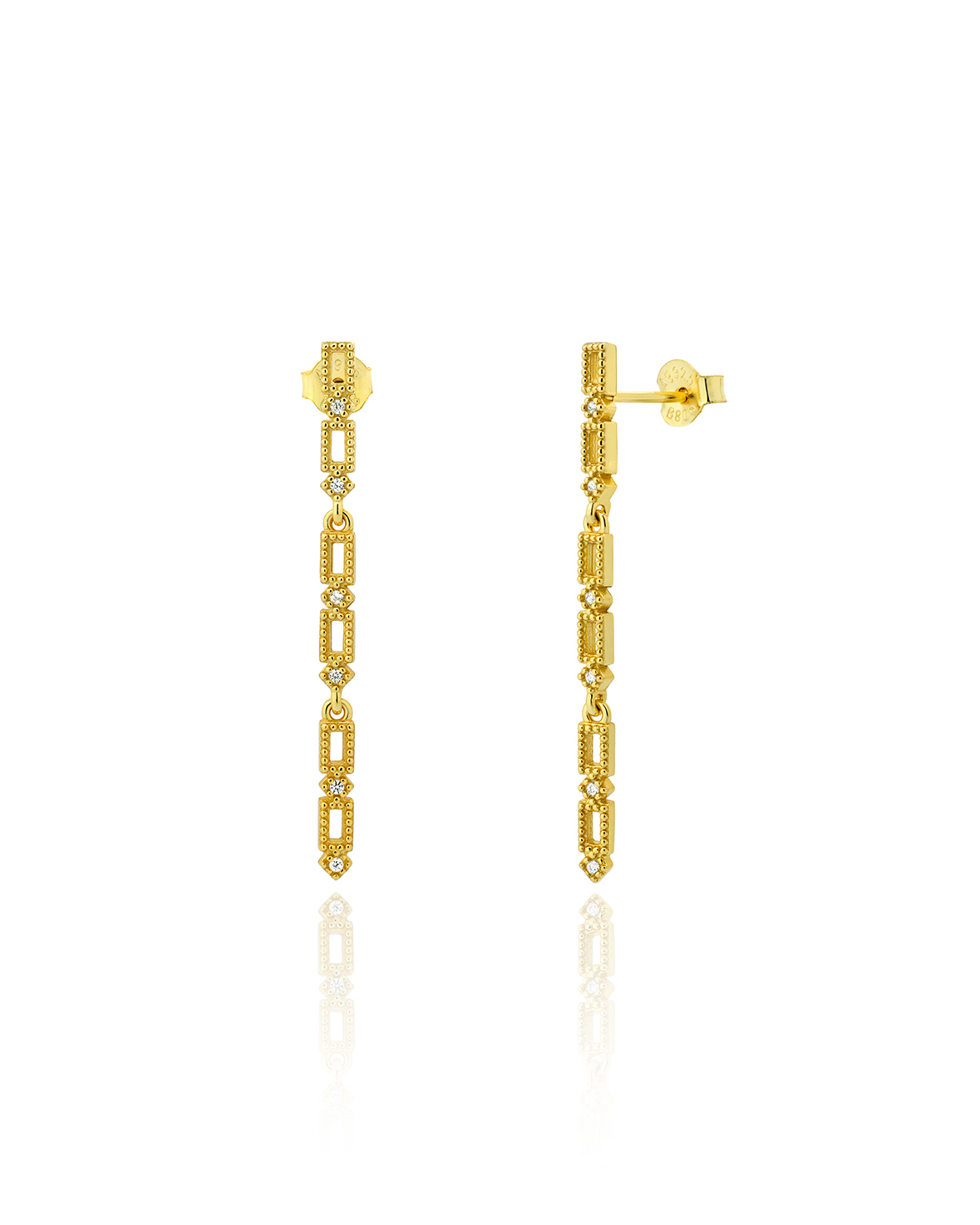 Pendiente Plata Circonita Pendientes Rectángulos 38 mm - Circonita - Bañado oro y Plata Rodiada