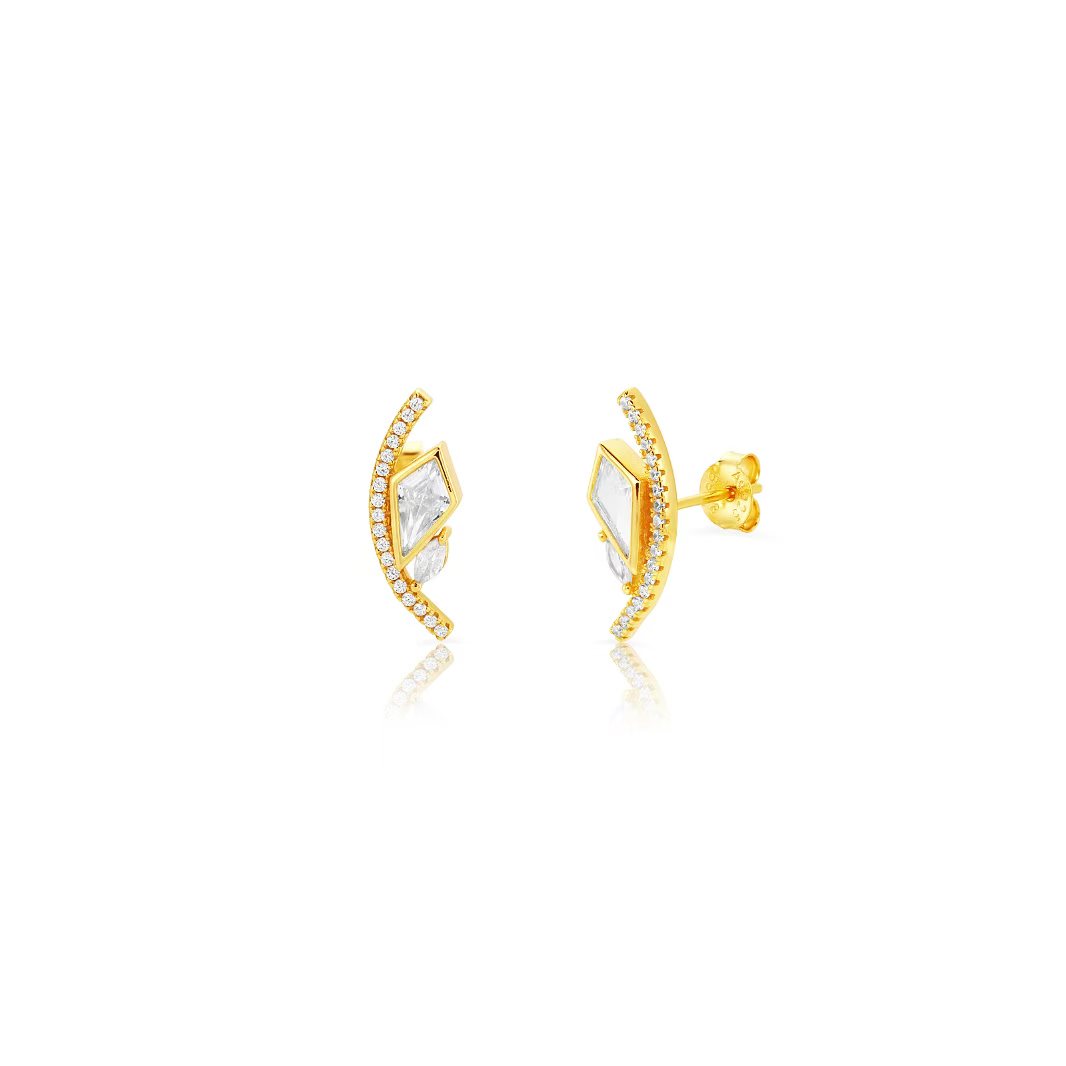 Silver Zircon Earrings Zirconia Earrings - 19 mm - Gold Plated and Rhodium Silver