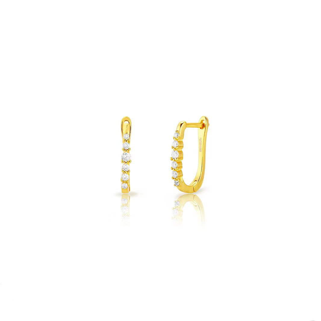 Pendiente Plata Circonita Pendientes Aro  - 17 mm - Circonita - Bañado Oro y Plata Rodiada