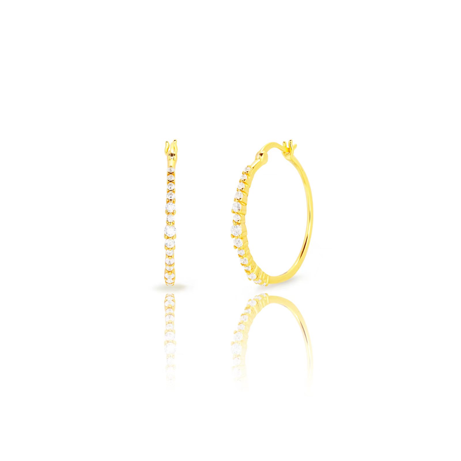 Silver Zircon Earrings Hoop Earrings - 24,5 mm - Zirconia - Gold Plated and Rhodium Plated Silver