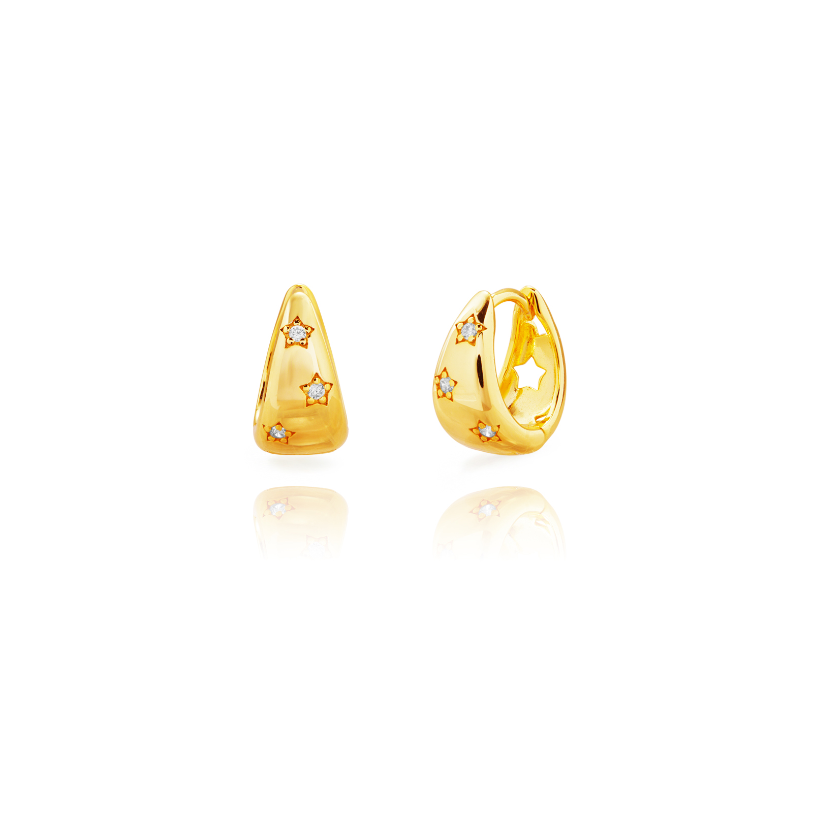 Silver Earrings Zirconia Earrings - Oval Hoop - 13 mm (10mm) - Gold Plated