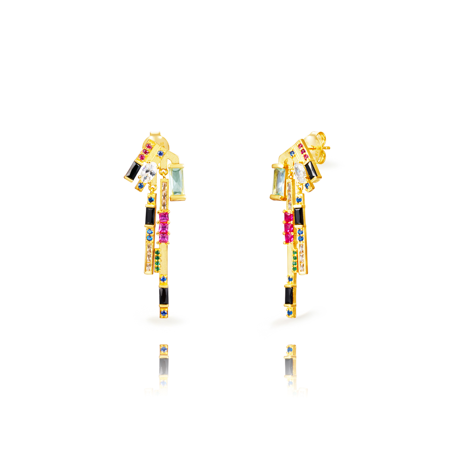 Pendiente Plata Circonita Pendientes Circonita Galáctico - 37 mm - Bañado Oro