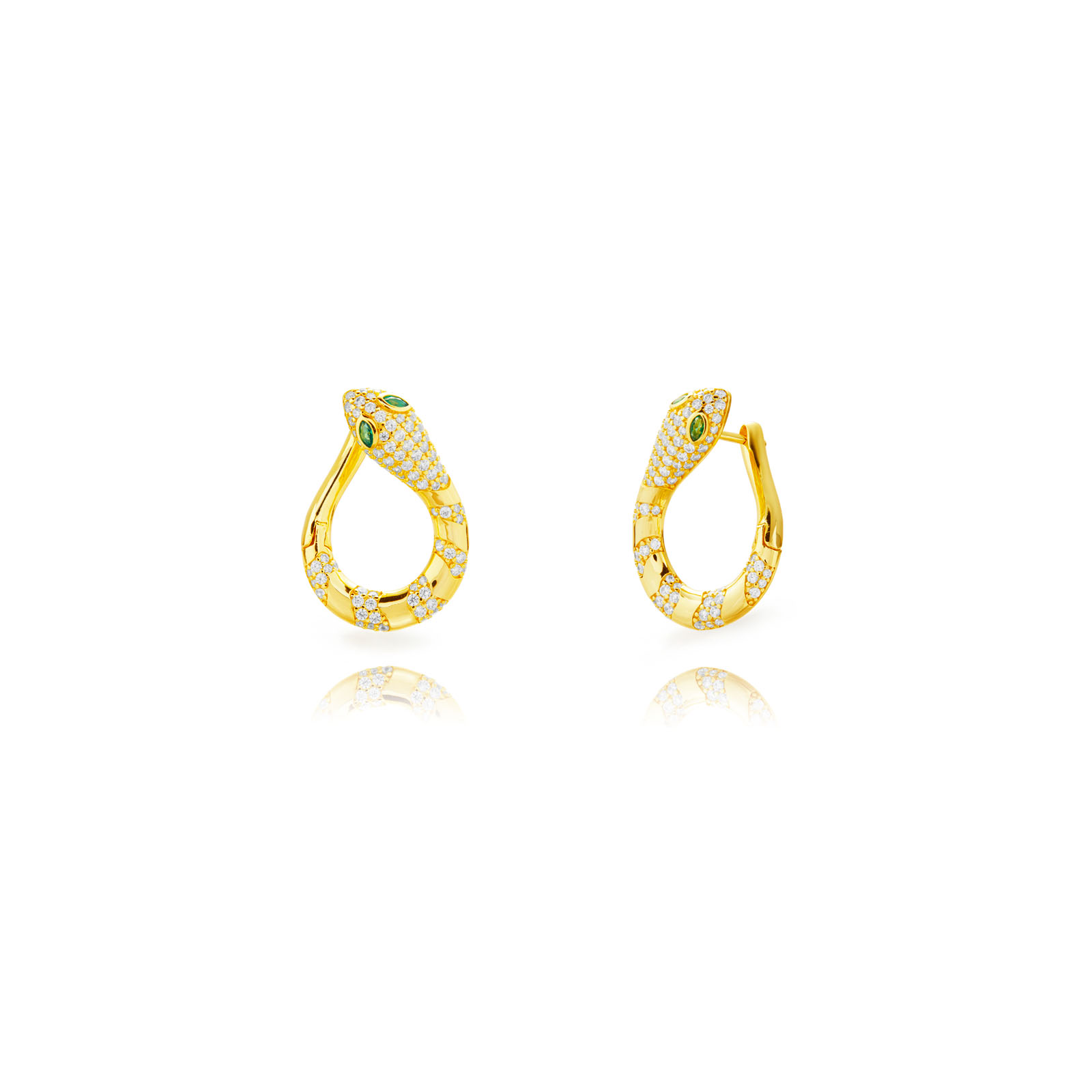 Pendiente Plata Circonita Pendientes Serpiente 27*18 mm - Circonita Verde - Bañado Oro y Plata Rodiada