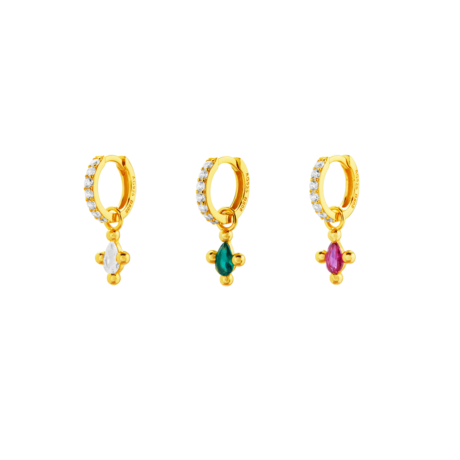 Pendiente Plata Circonita Pendientes Aro - Circonita Lagrima - 11 + 8.5 mm - Bañado Oro y Plata Rodiada