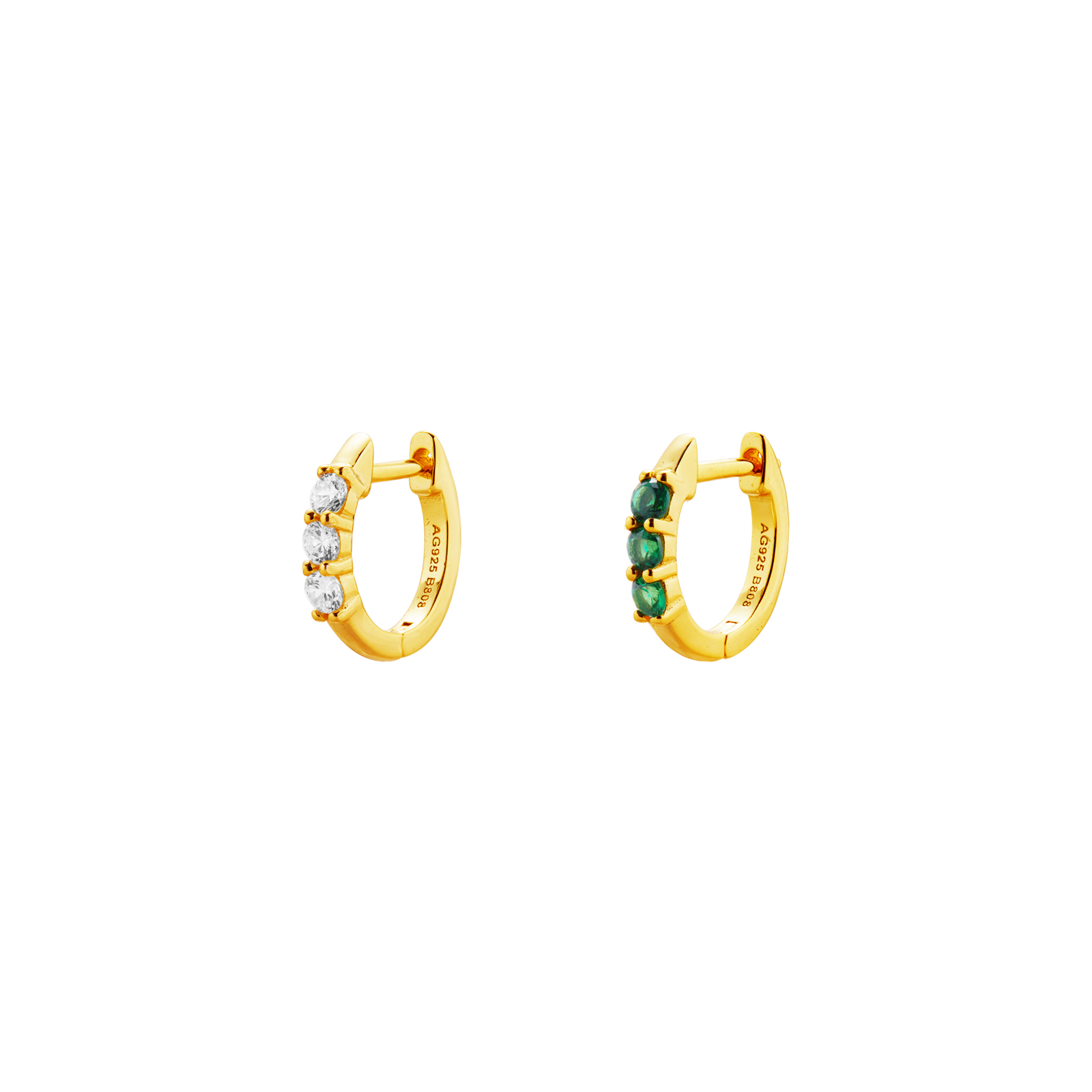 Silver Zircon Earrings Hoop Earrings - 12 mm - Zirconia - Gold Plated and Rhodium Plated Silver