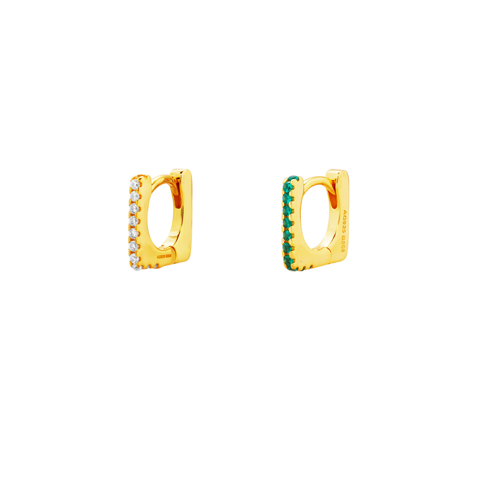 Pendiente Plata Circonita Pendientes Aro Cuadrado - 10 mm - Circonita - Bañado Oro y Plata Rodiada