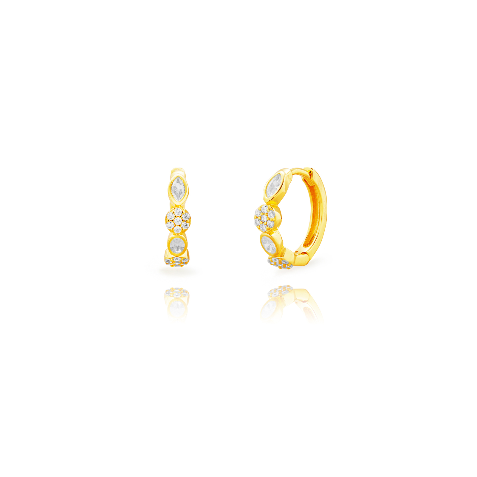 Silver Zircon Earrings Hoop Earrings - 14 mm - Zirconia - Gold Plated and Rhodium Plated Silver