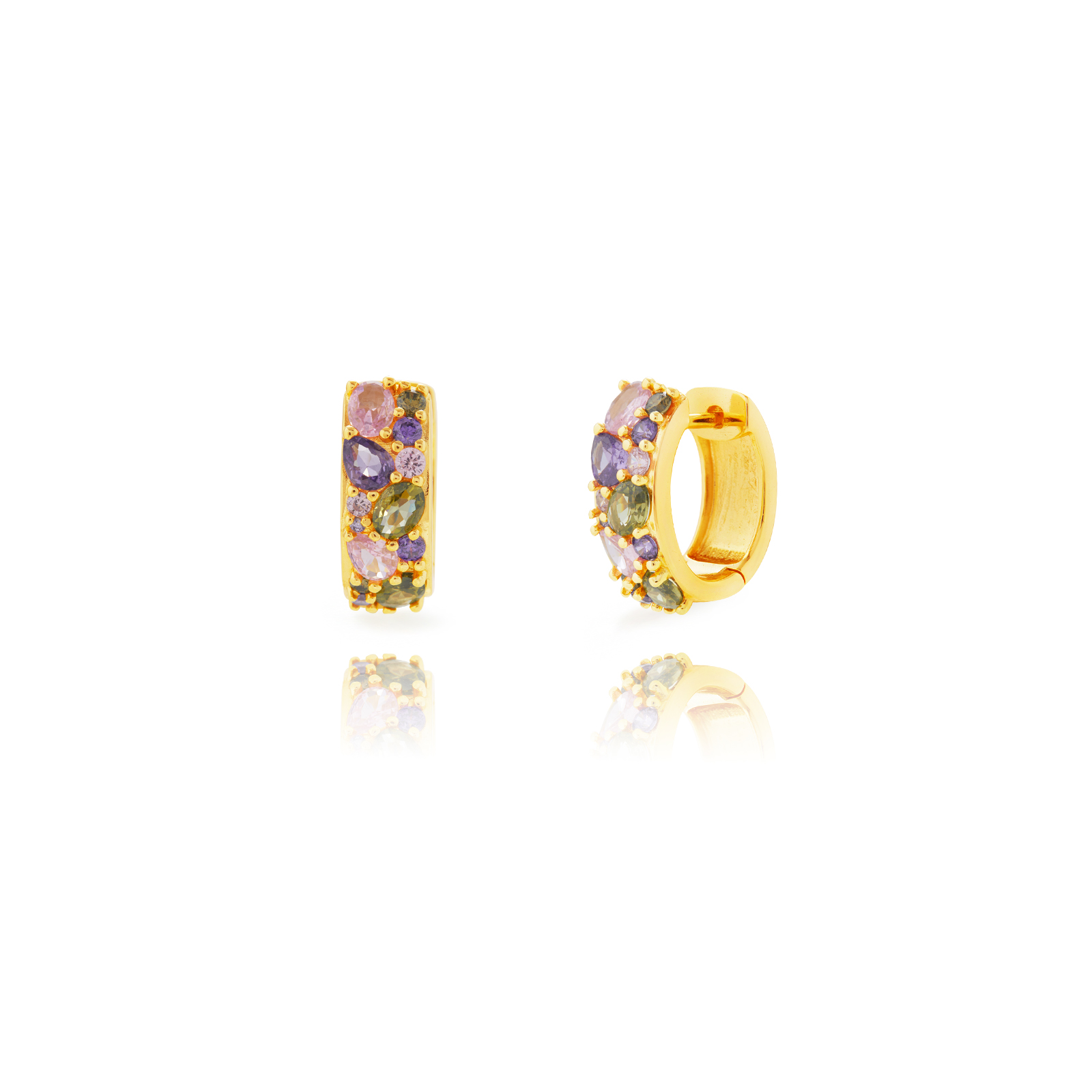 Pendiente Plata Circonita Pendientes Aro - 14 mm - Circonita - Bañado Oro y Plata Rodiada