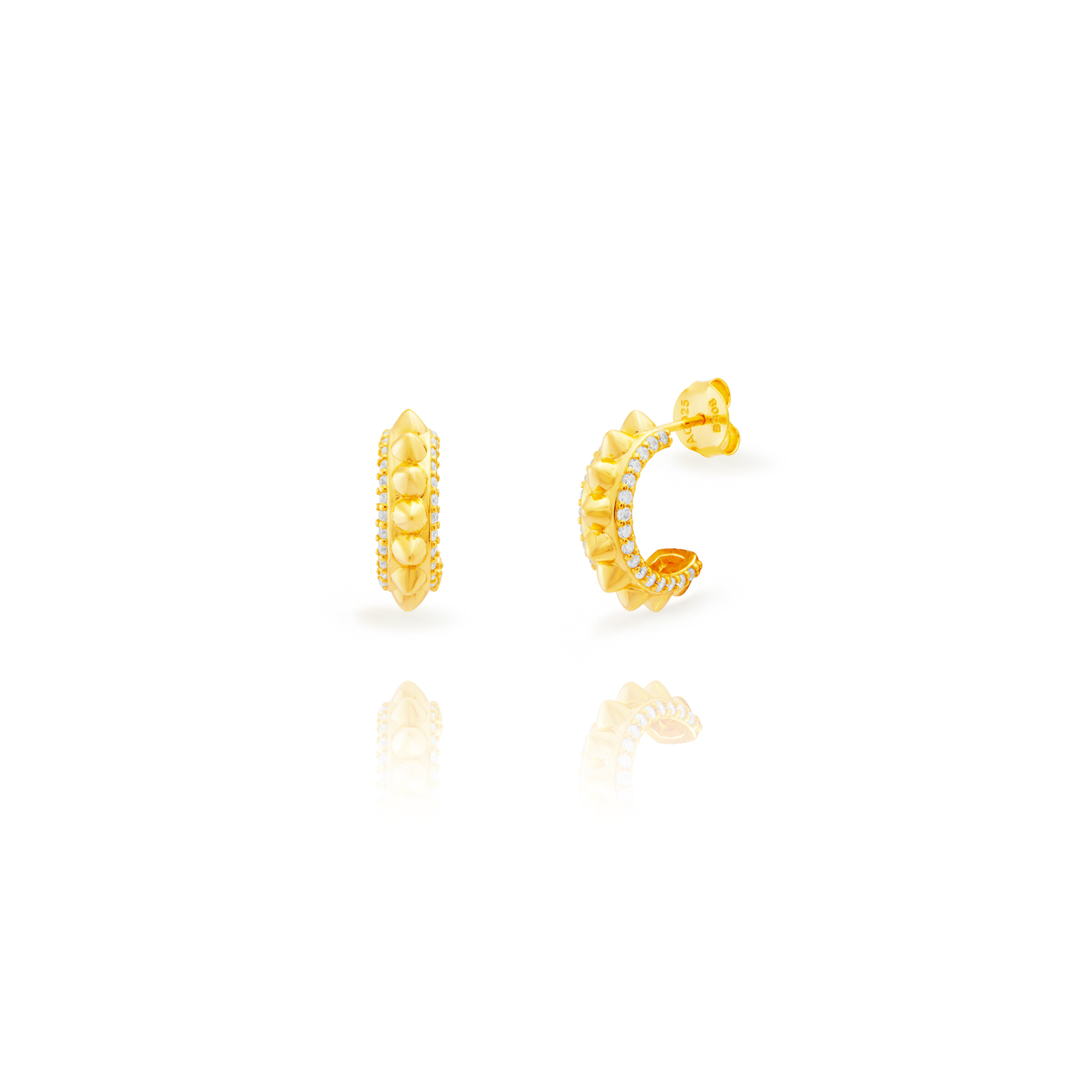 Pendiente Plata Circonita Pendientes Semi Aro Puntas - 17 mm - Bañado oro y Plata Rodiada