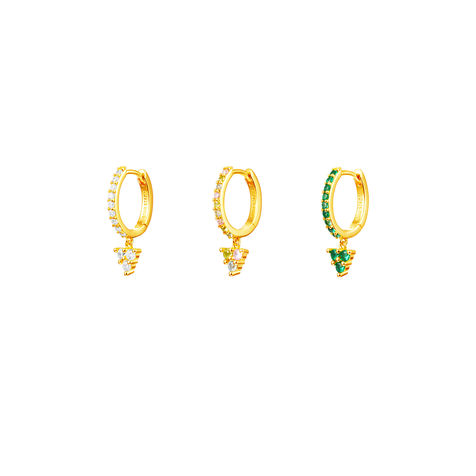 Pendiente Plata Circonita Pendientes Aro Triángulo  - 20 mm - Circonita - Bañado Oro y Plata Rodiada