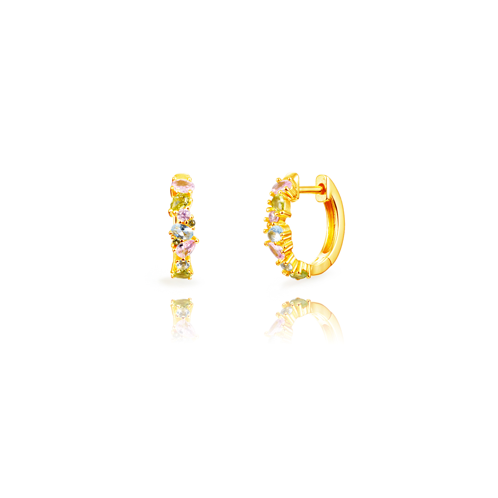 Pendiente Plata Circonita Pendientes Aro - 14 mm - Circonita - Bañado Oro y Plata Rodiada